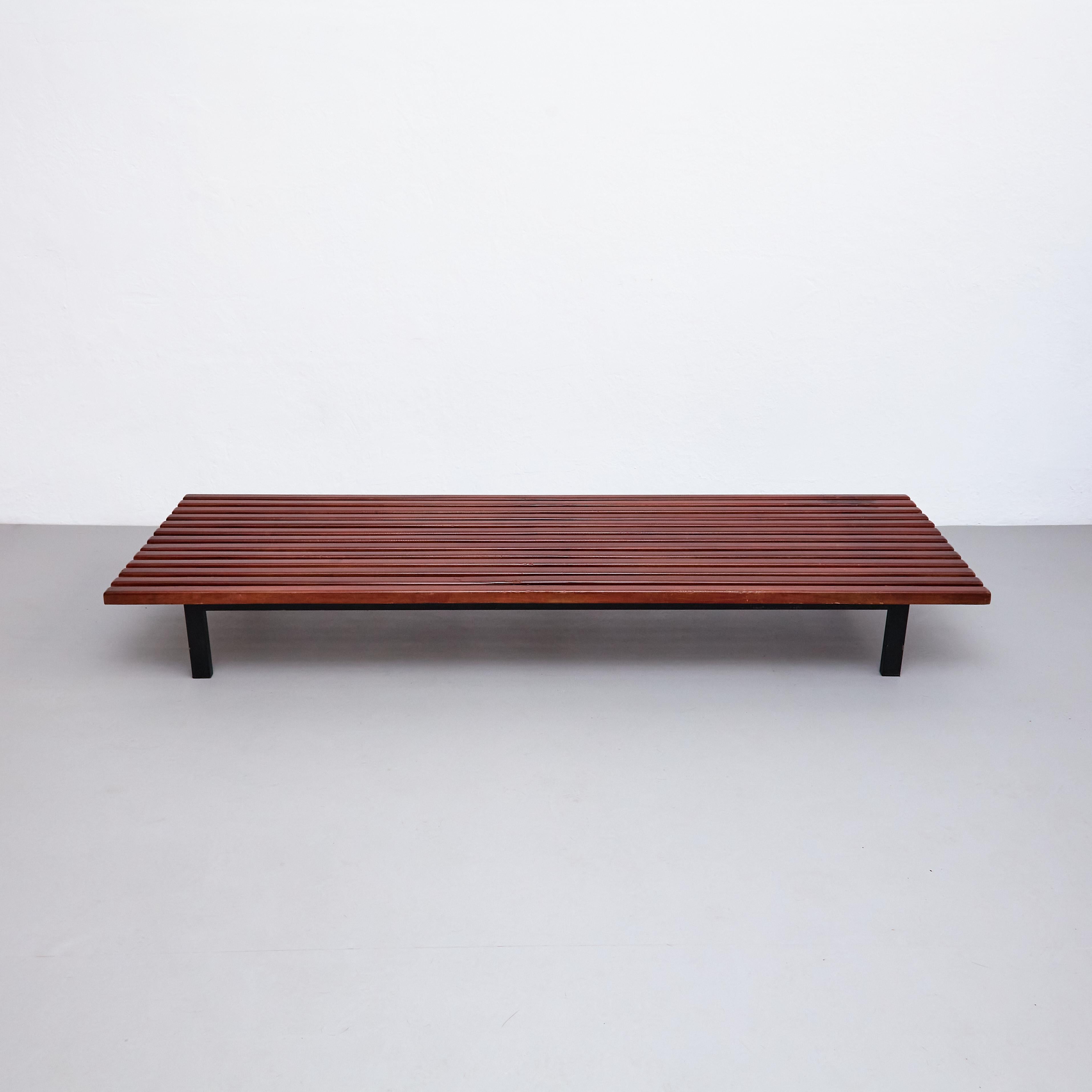 Bench designed by Charlotte Perriand, circa 1950.
Edited by Steph Simon (France)

Wood, metal frame legs has been redone according the original.

Provenance: Cansado, Mauritania (Africa).

Materials: 
Wood, metal

Dimensions: 
D 70 x W