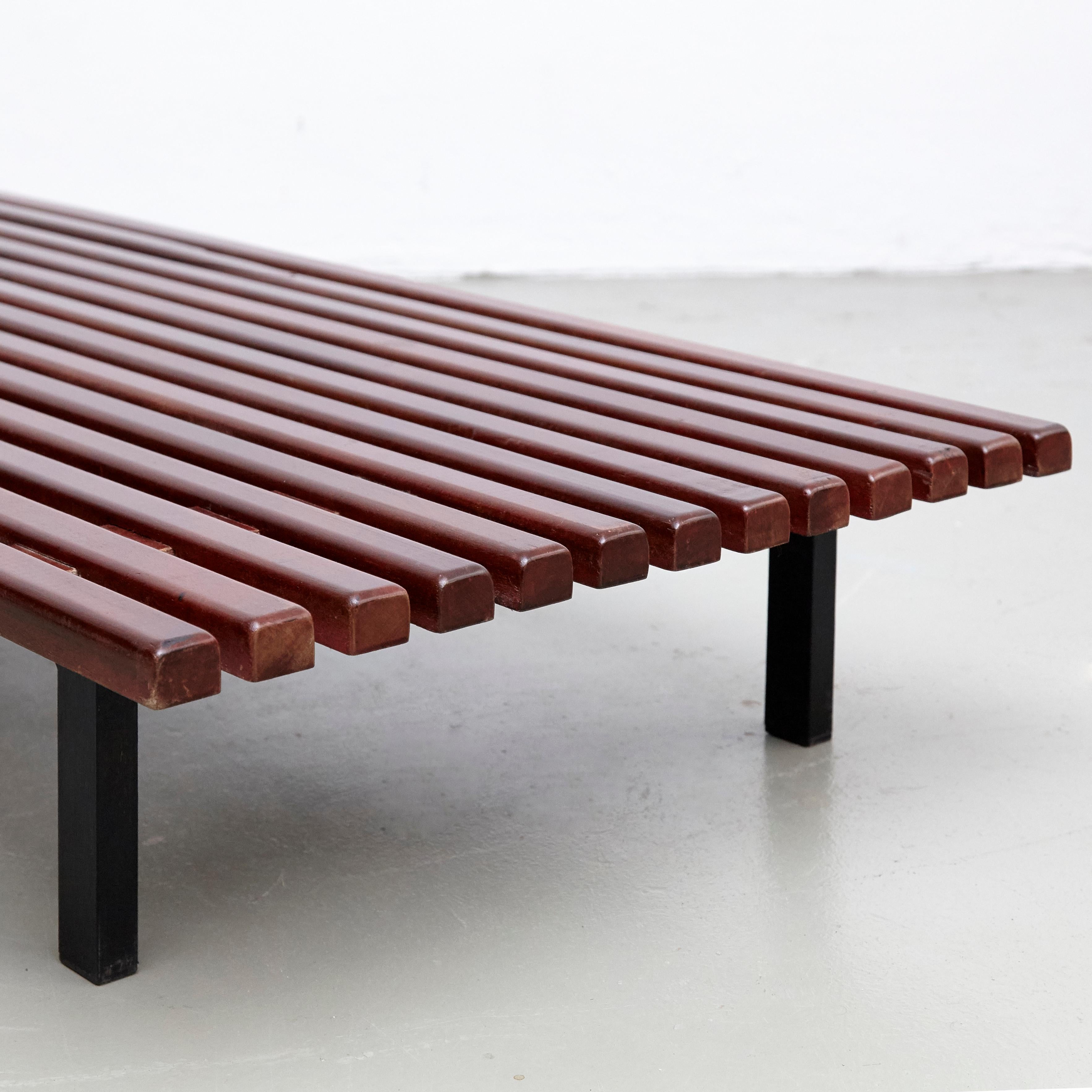 French Charlotte Perriand Mid-Century Modern Wood Metal Cansado Bench, circa 1950