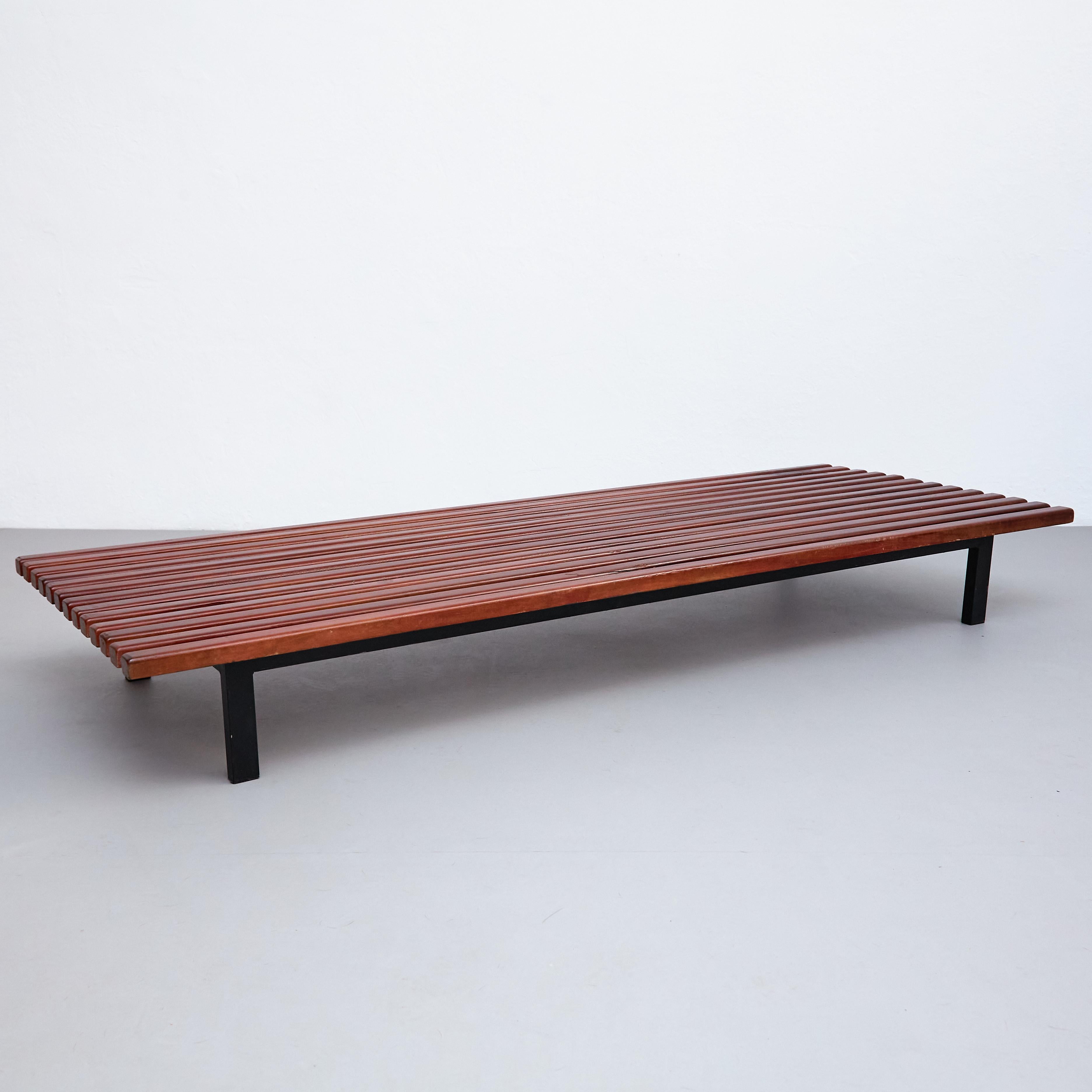 French Charlotte Perriand Mid-Century Modern Wood Metal Cansado Bench, circa 1950 For Sale