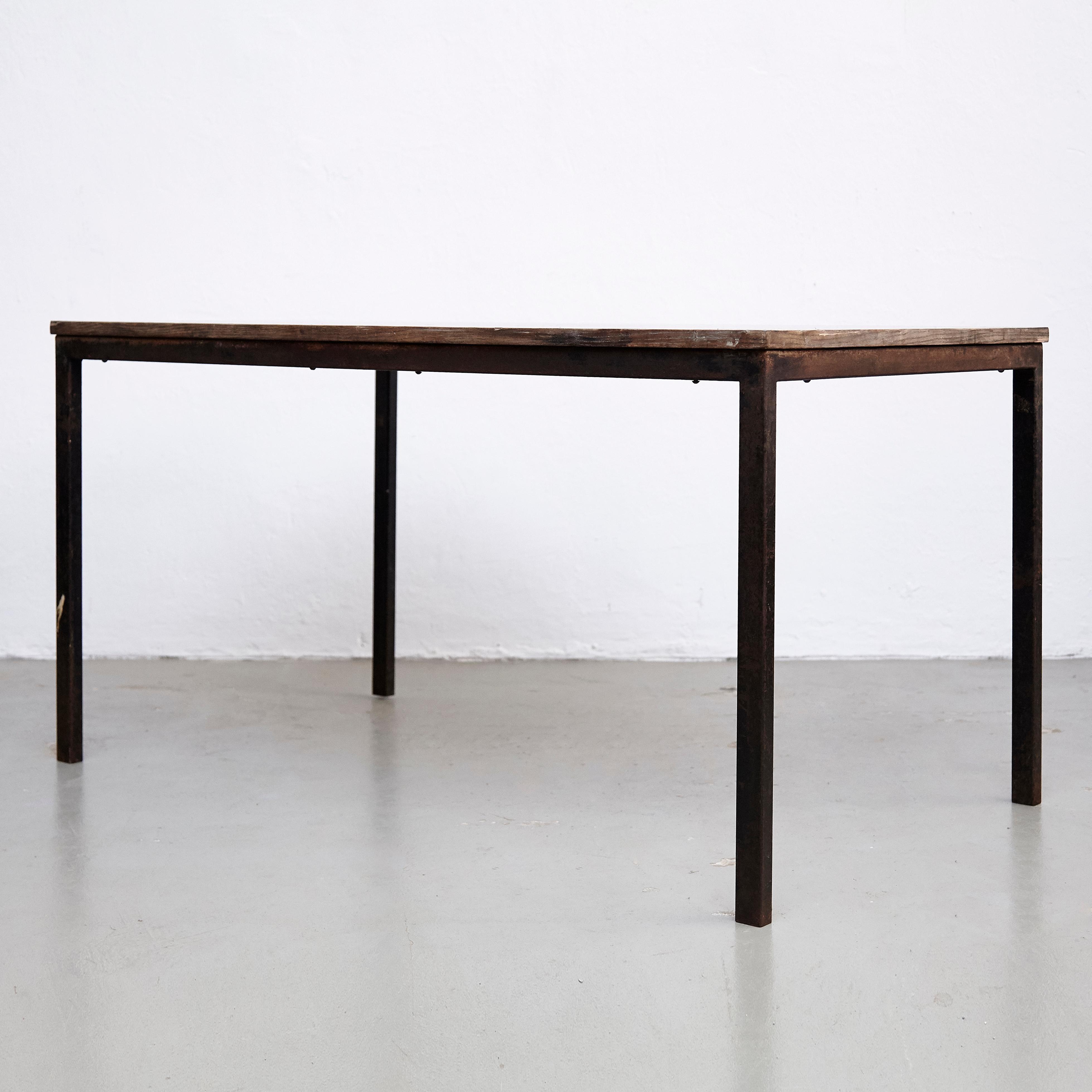 French Charlotte Perriand, Mid-Century Modern, Wood Metal Cansado Table, circa 1950