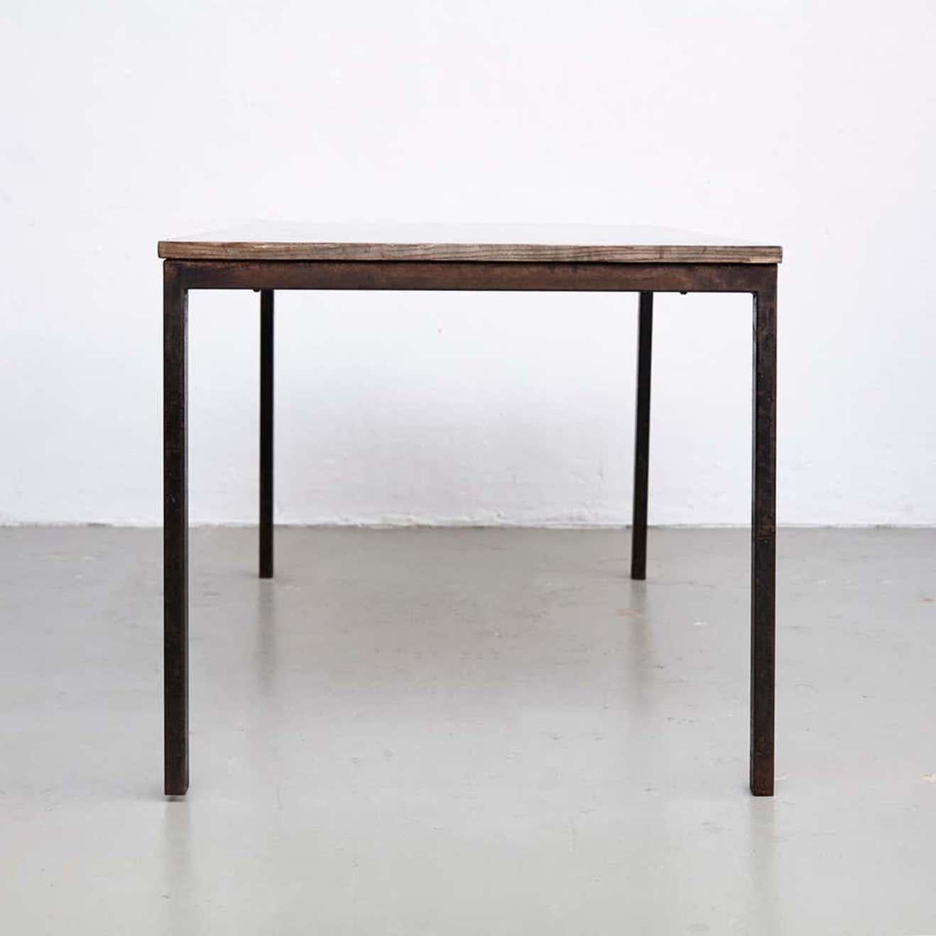 French Charlotte Perriand, Mid-Century Modern, Wood Metal Cansado Table, circa 1950 For Sale