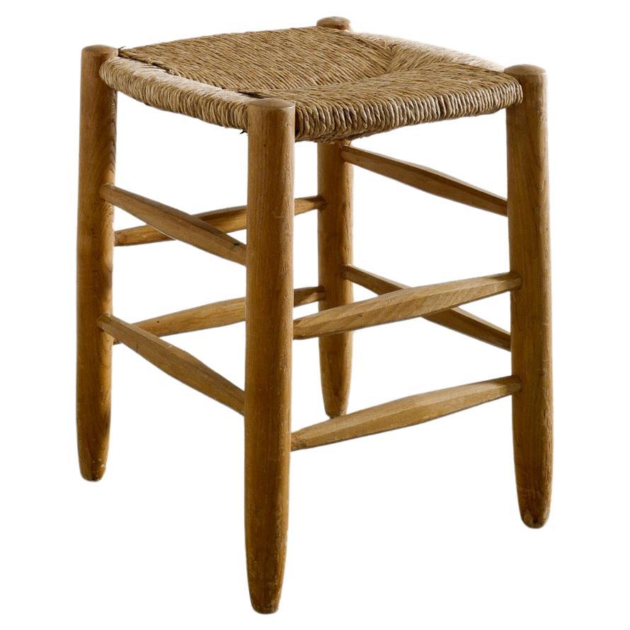 Charlotte Perriand Mid Century "N17" Straw Stool in Ash Produced in France 1950s