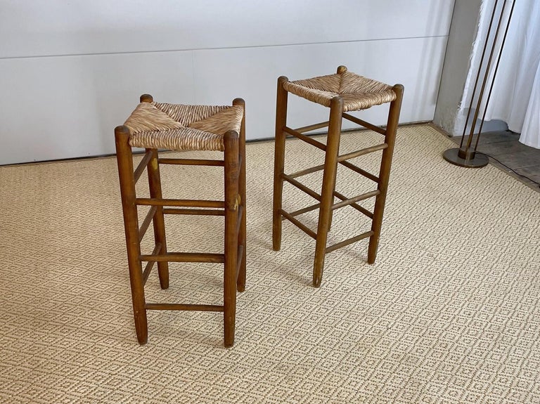 Mid-Century Modern Charlotte Perriand Midcentury Rush Bar Stools, 1960s, France For Sale