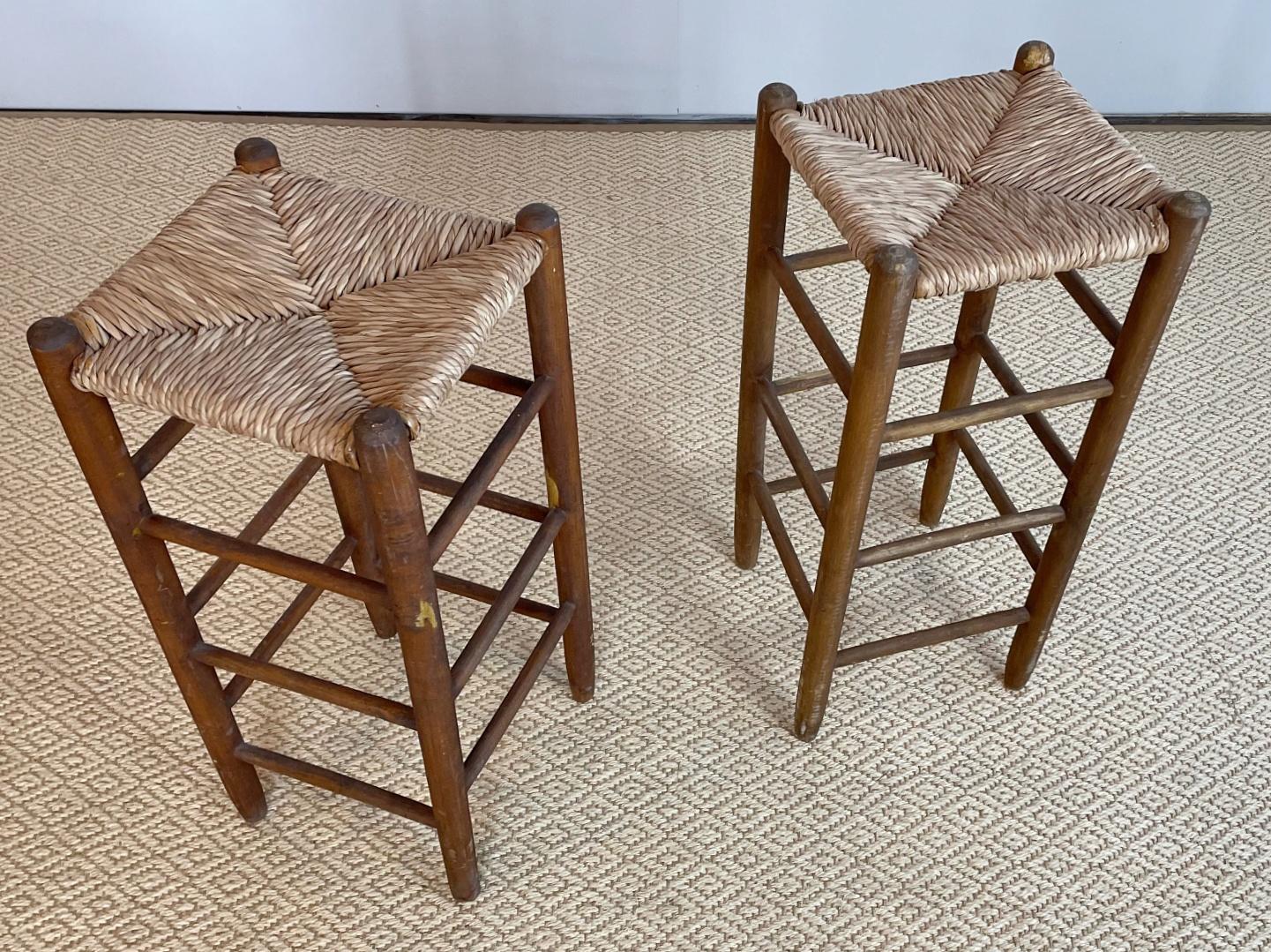 French Charlotte Perriand Midcentury Rush Bar Stools, 1960s, France