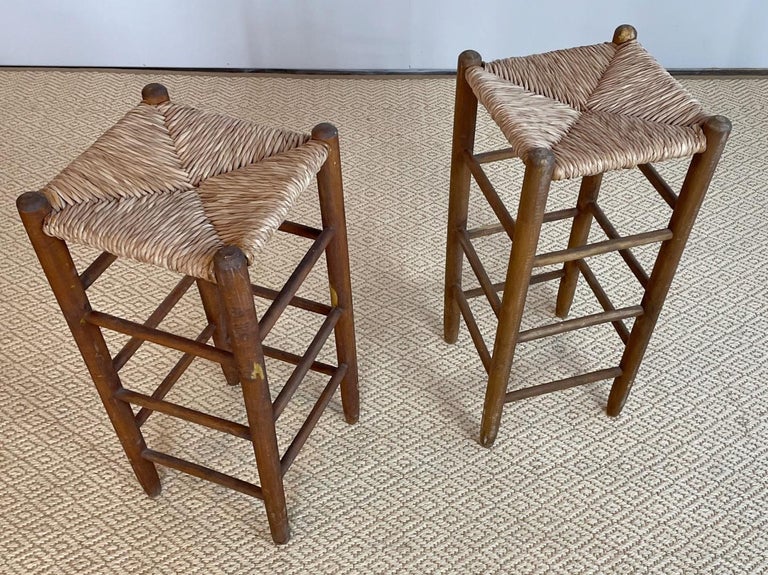 French Charlotte Perriand Midcentury Rush Bar Stools, 1960s, France For Sale