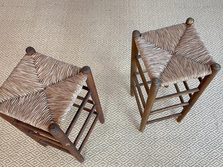 Mid-20th Century Charlotte Perriand Midcentury Rush Bar Stools, 1960s, France For Sale