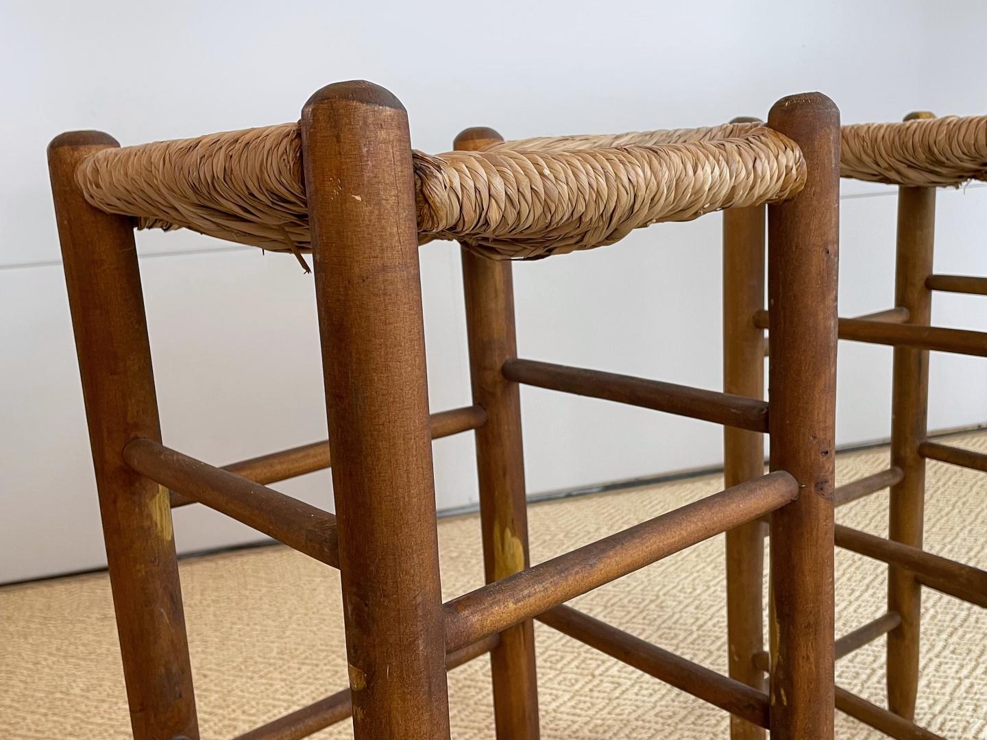 Ash Charlotte Perriand Midcentury Rush Bar Stools, 1960s, France