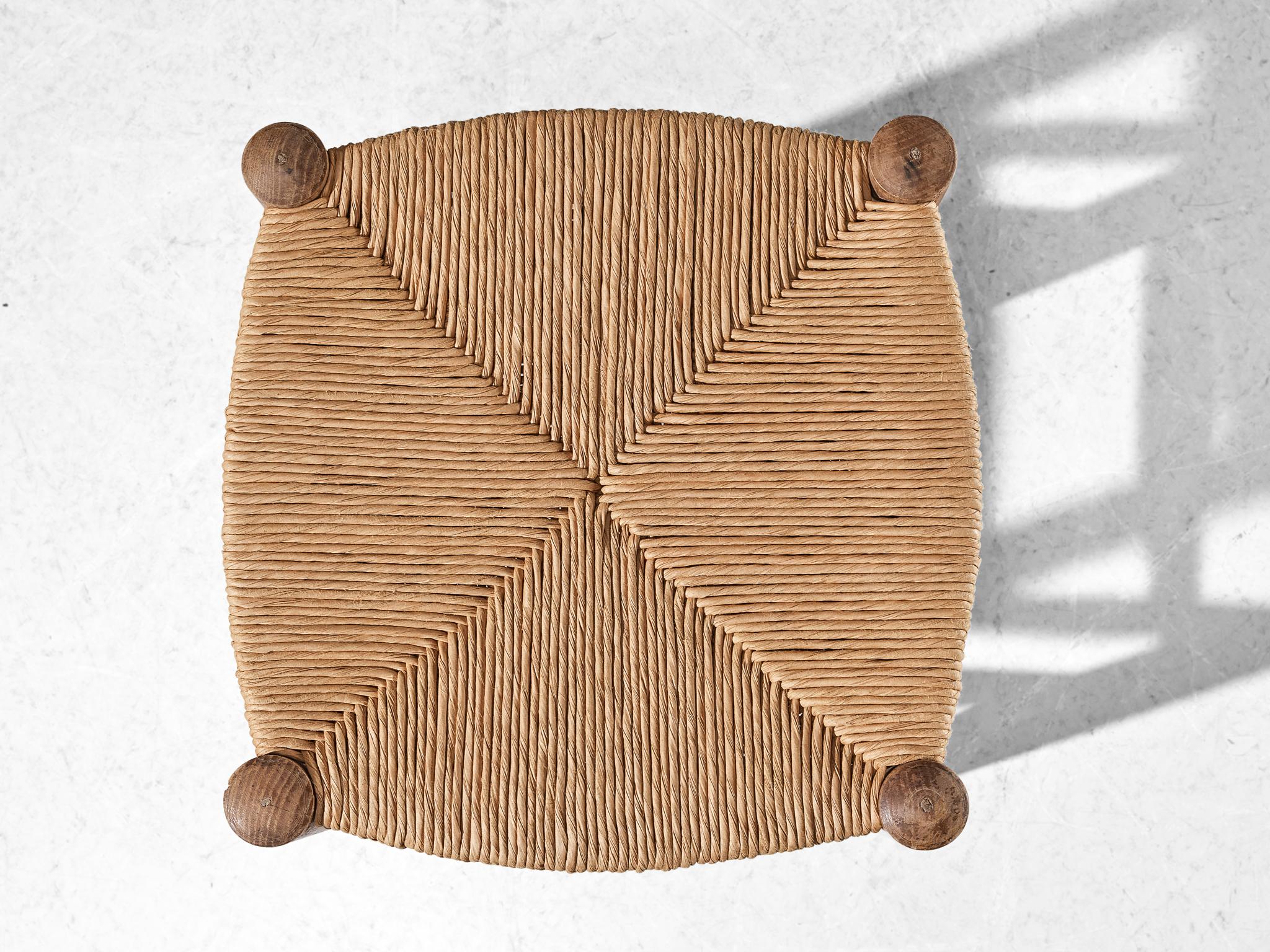 Mid-Century Modern Charlotte Perriand Stool in Ash and Straw For Sale