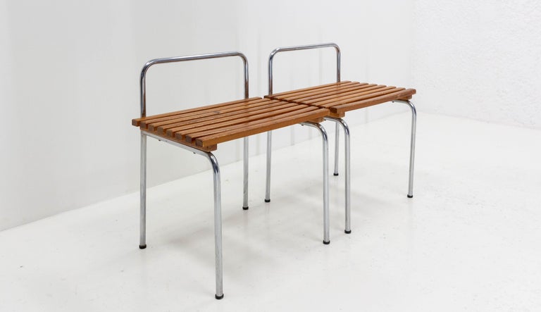 French Charlotte Perriand Modernist Luggage Rack, Tubular Steel, Les Arcs, France, 1950 For Sale