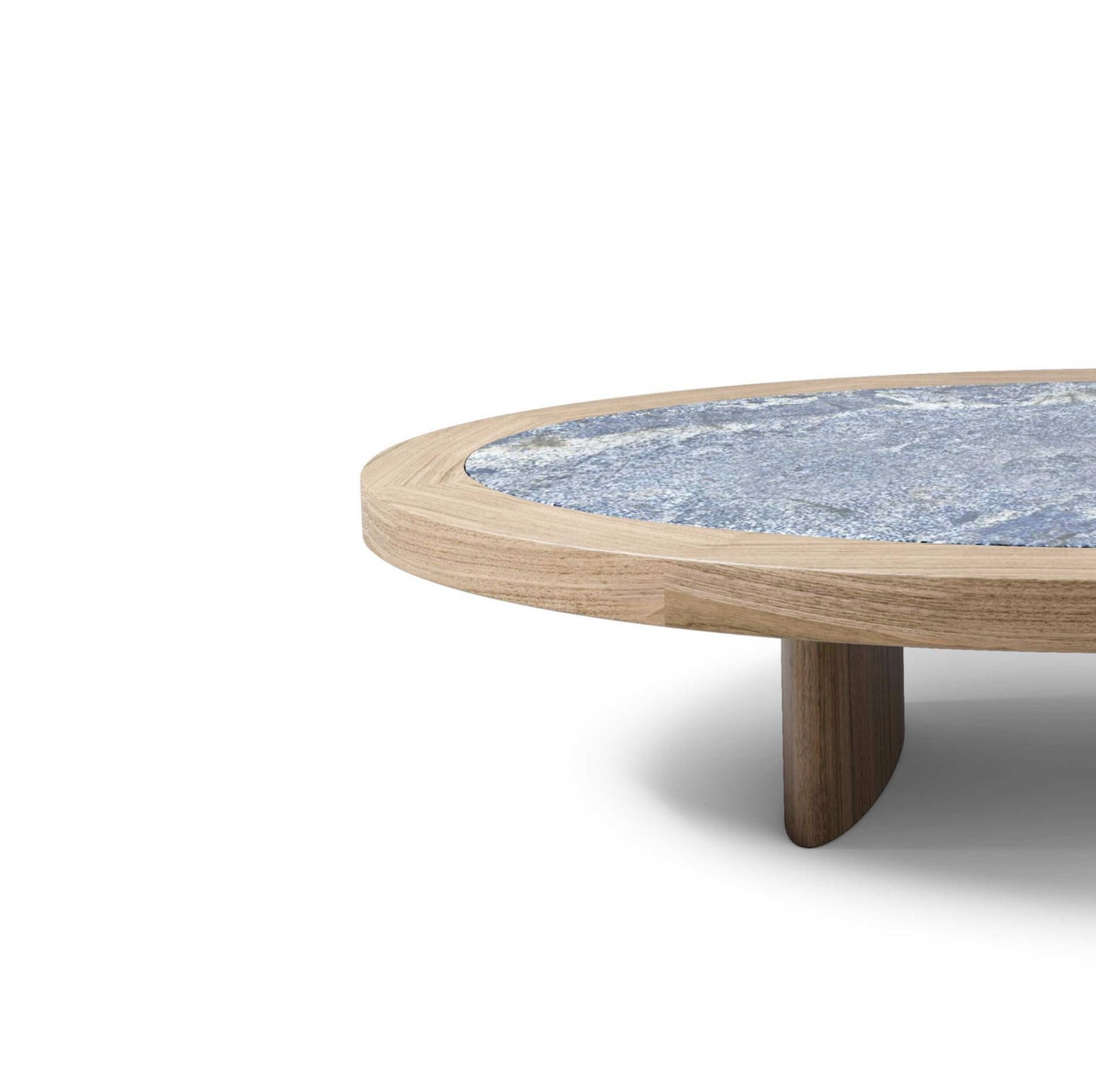 French Charlotte Perriand Natural Walnut Coffee Table Monta Bahia Blue Top  For Cassina For Sale
