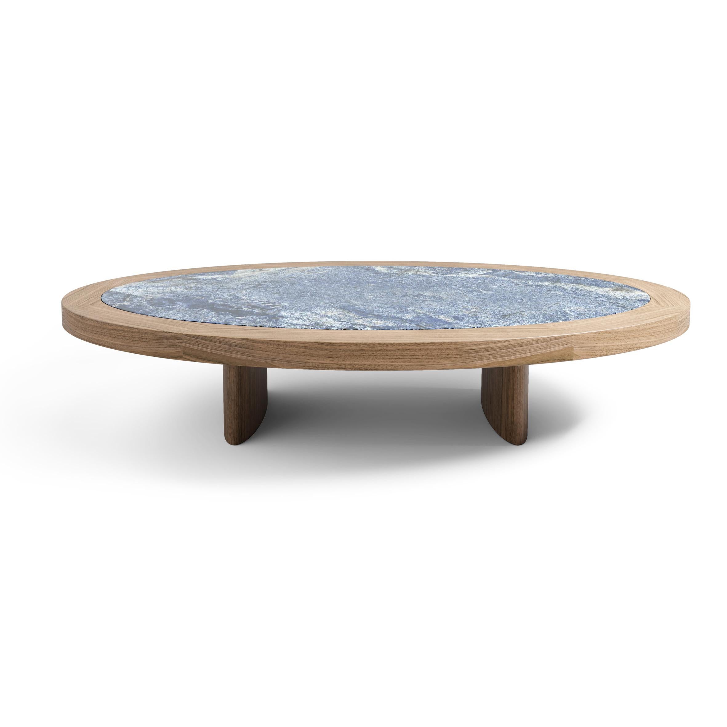 Charlotte Perriand Natural Walnut Coffee Table Monta Bahia Blue Top  For Cassina In New Condition For Sale In Barcelona, Barcelona