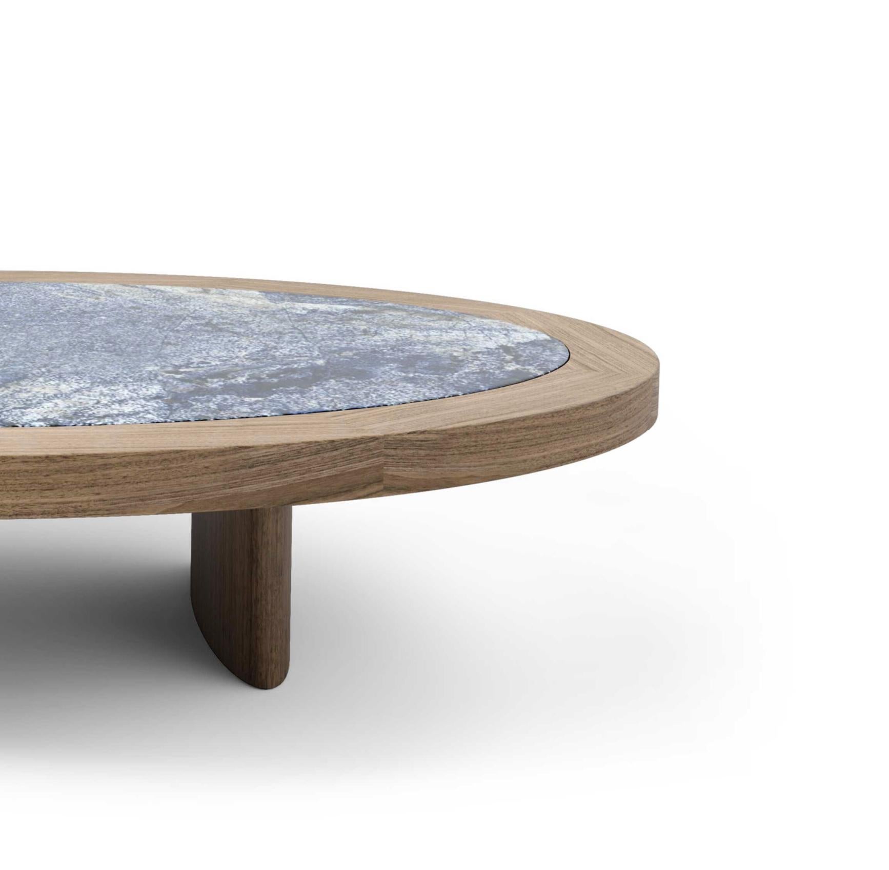 Contemporary Charlotte Perriand Natural Walnut Coffee Table Monta Bahia Blue Top  For Cassina For Sale