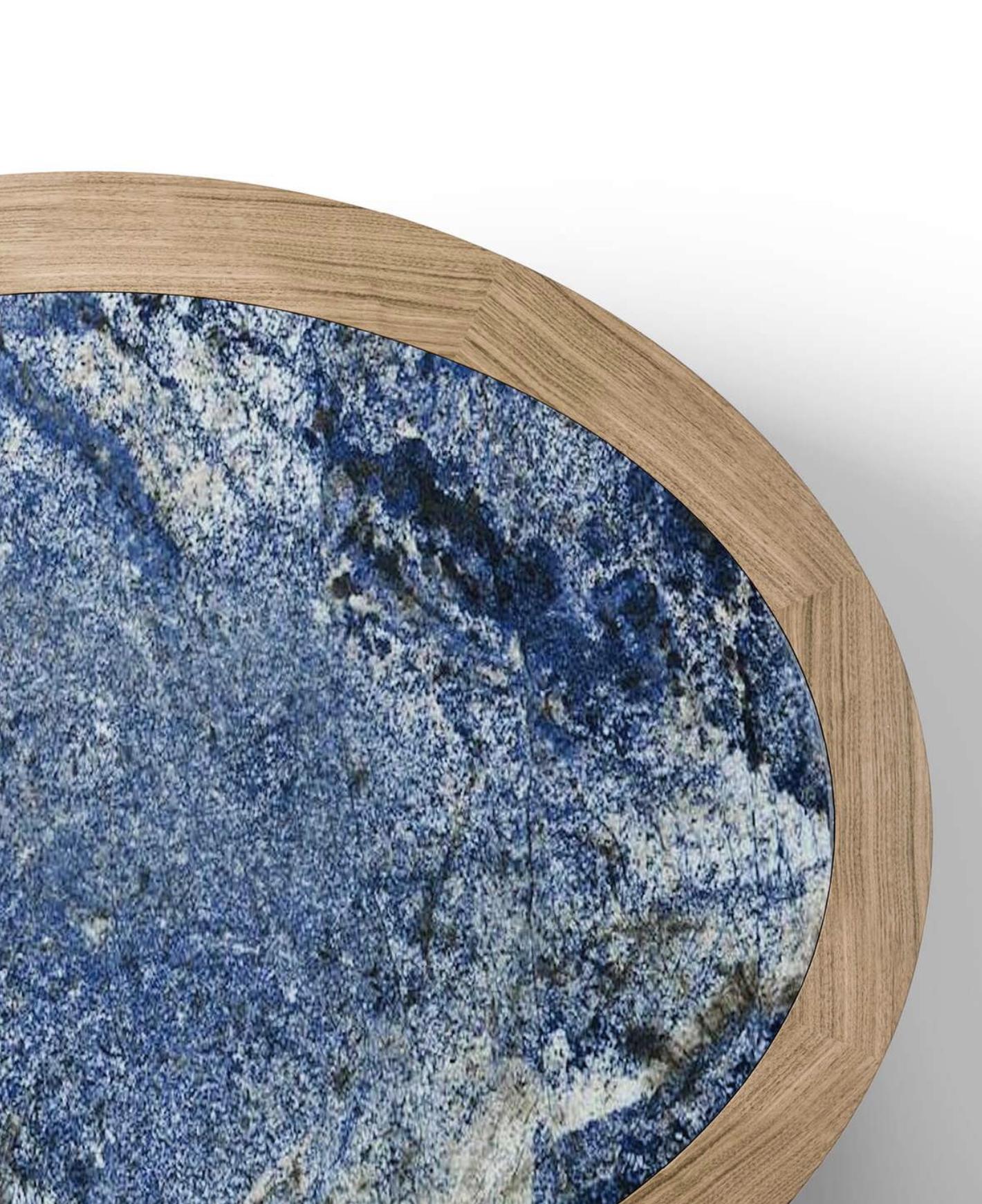 Charlotte Perriand Natural Walnut Coffee Table Monta Bahia Blue Top  For Cassina For Sale 1