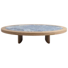 Charlotte Perriand Natural Walnut Coffee Table Monta Bahia Blue Top  For Cassina
