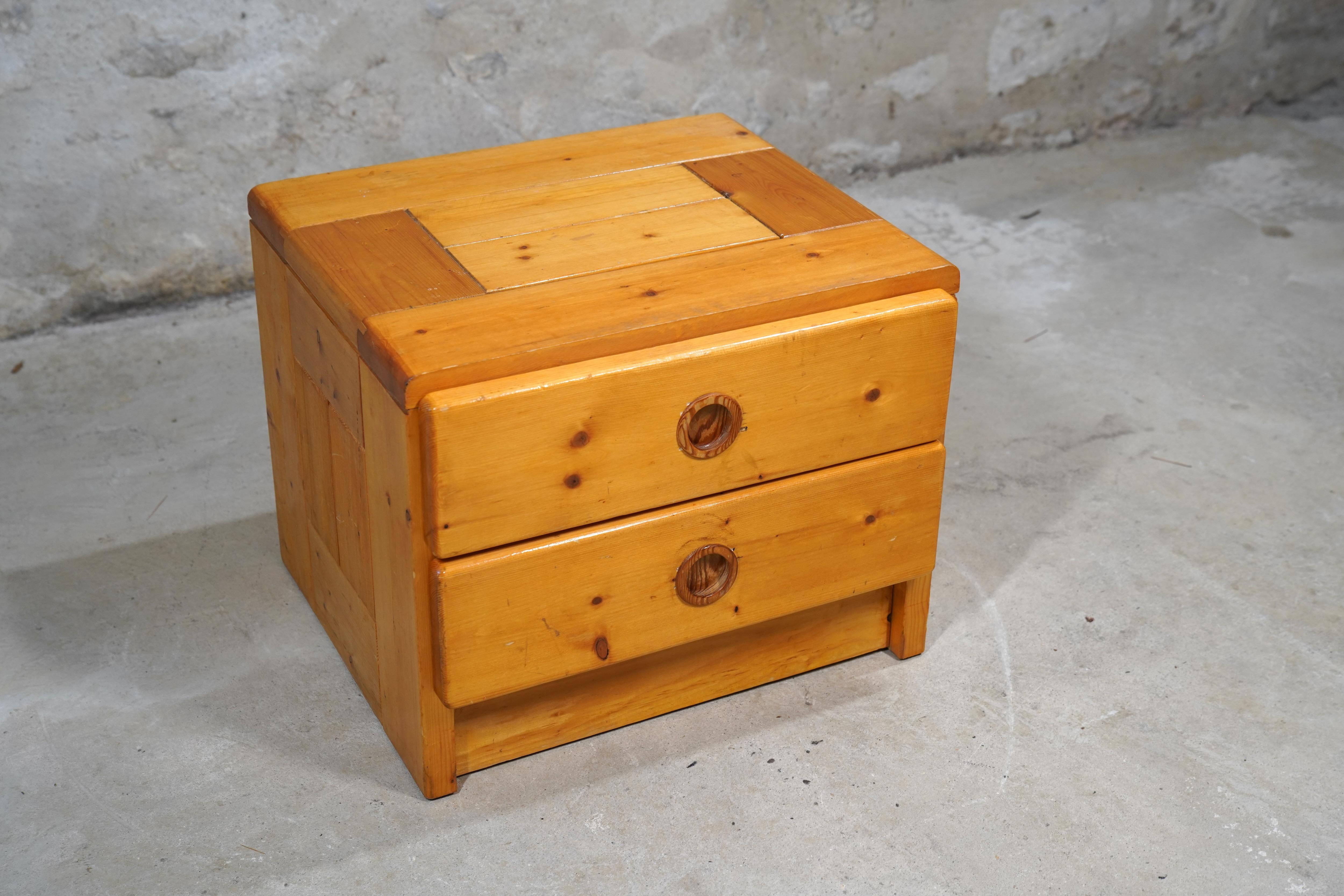 Pine Charlotte Perriand Night Stand from Les Arcs in Savoie, France c. 1970 For Sale