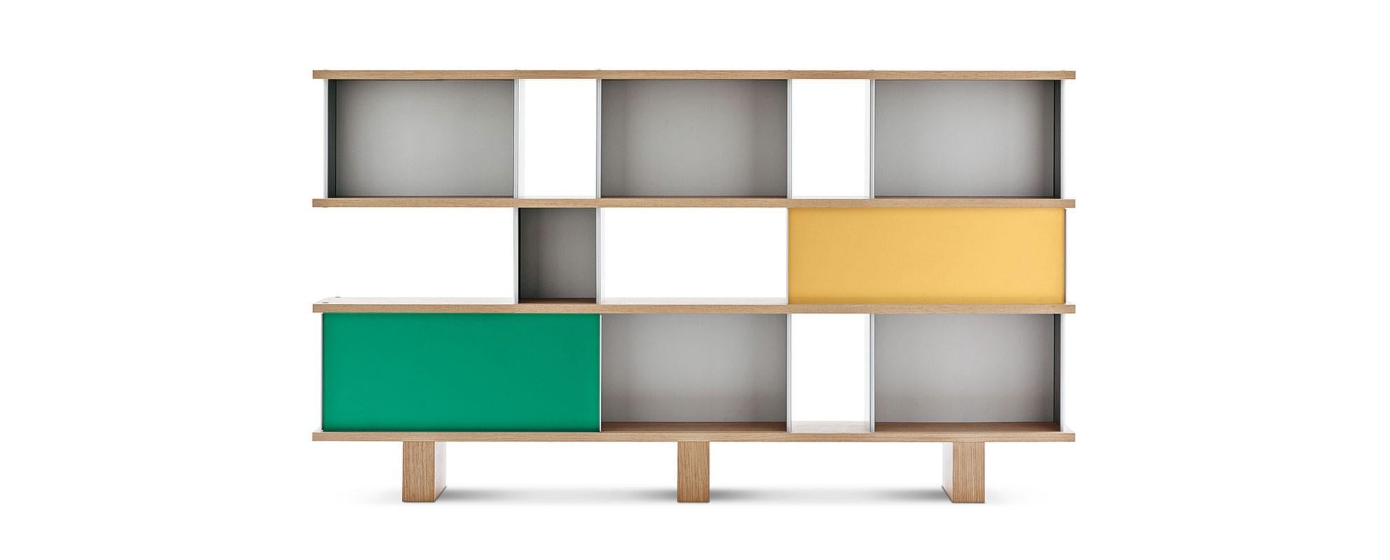 Charlotte Perriand Nuage Shelving Unit, Wood and Green, Yellow Aluminium In New Condition For Sale In Barcelona, Barcelona