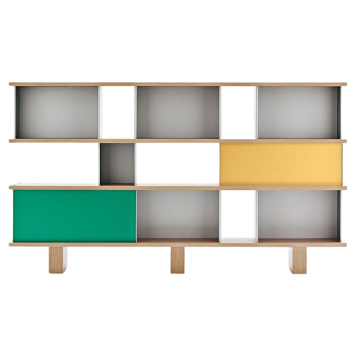 Charlotte Perriand Nuage Shelving Unit, Wood and Green, Yellow Aluminium For Sale