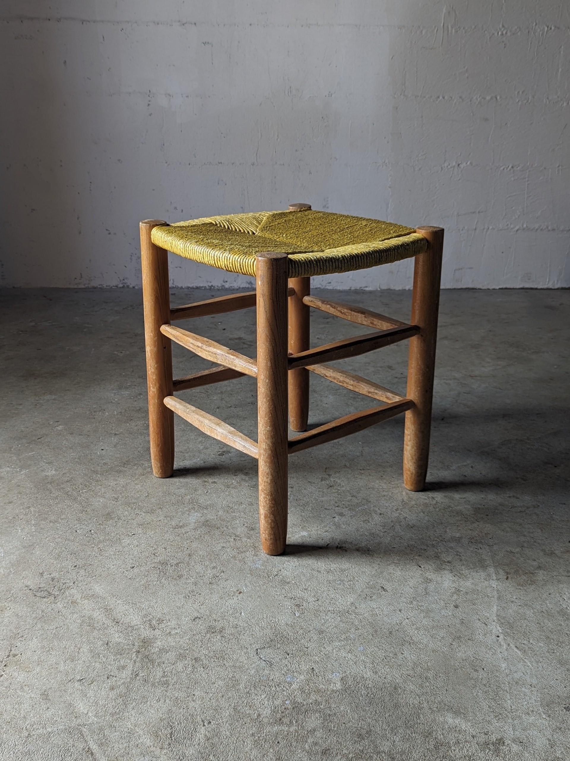 French Charlotte PERRIAND original straw stool N°17 Bauche  For Sale
