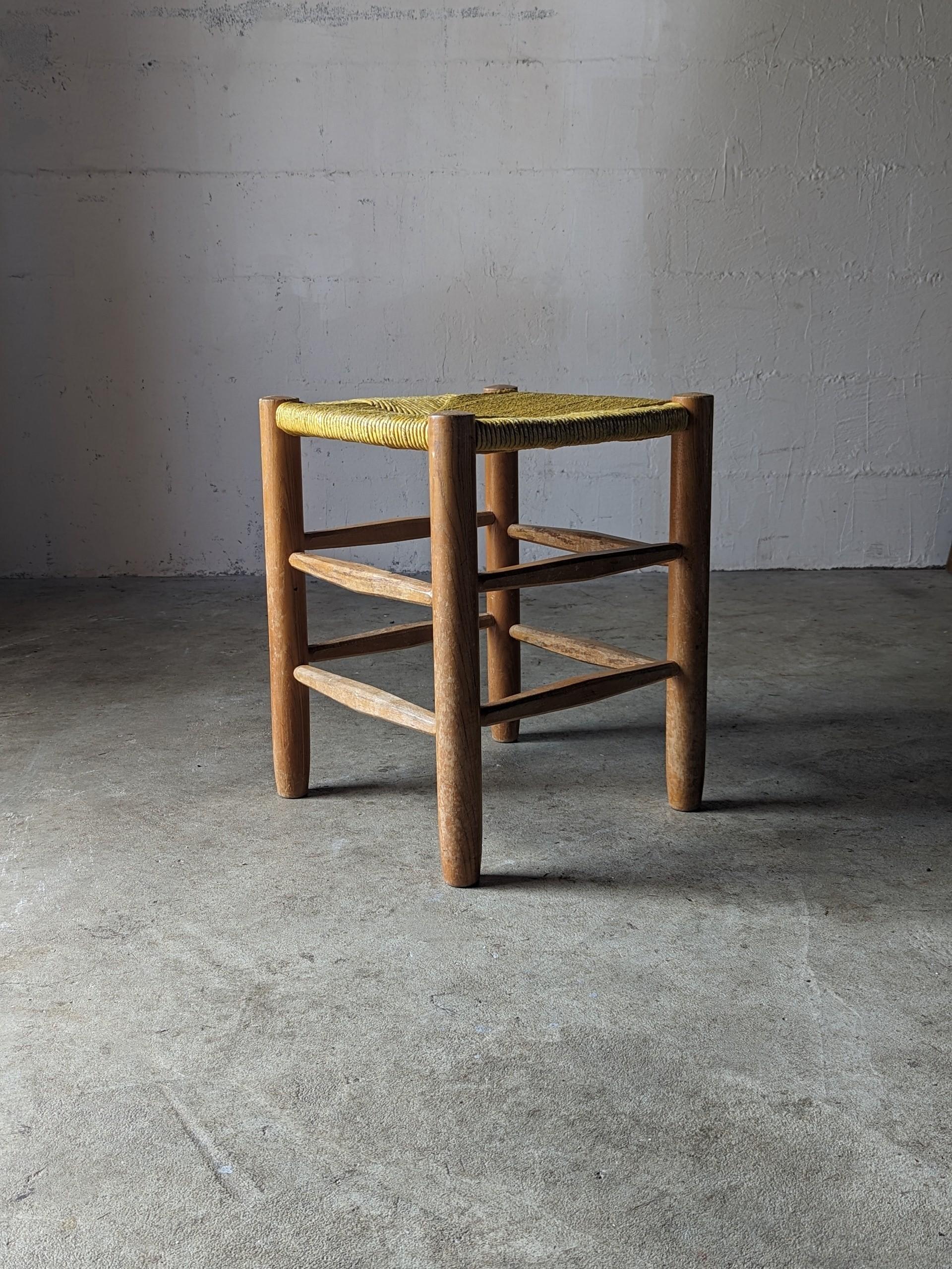Woodwork Charlotte PERRIAND original straw stool N°17 Bauche  For Sale