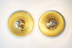 Charlotte Perriand Pair Flush Sconce Gold Disc Wall Lights Sölken, Deutschland 1960s