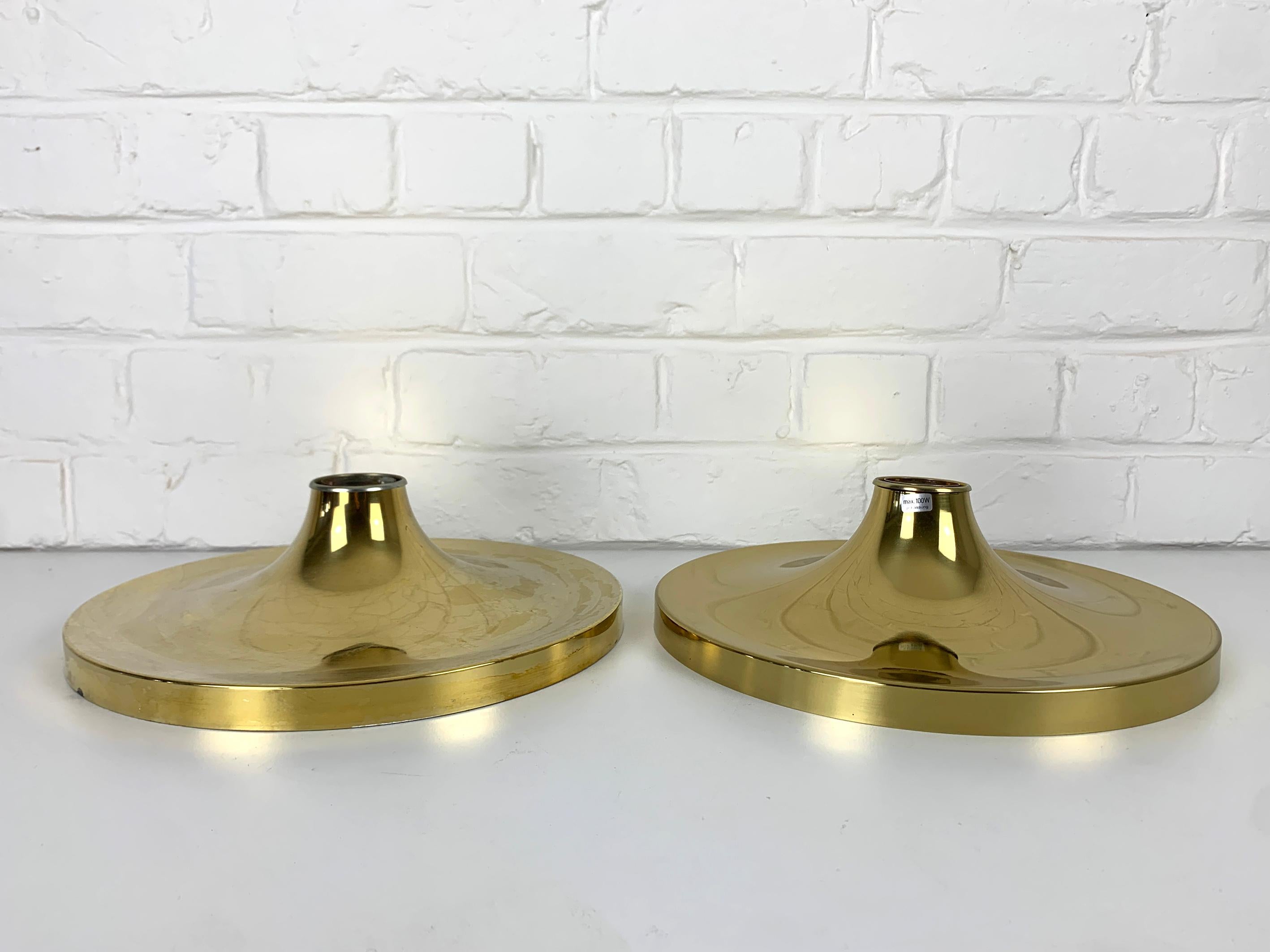 Charlotte Perriand Pair Flush Sconce Gold Disc Wall Lights Sölken, Germany 1960s In Good Condition In Vorst, BE