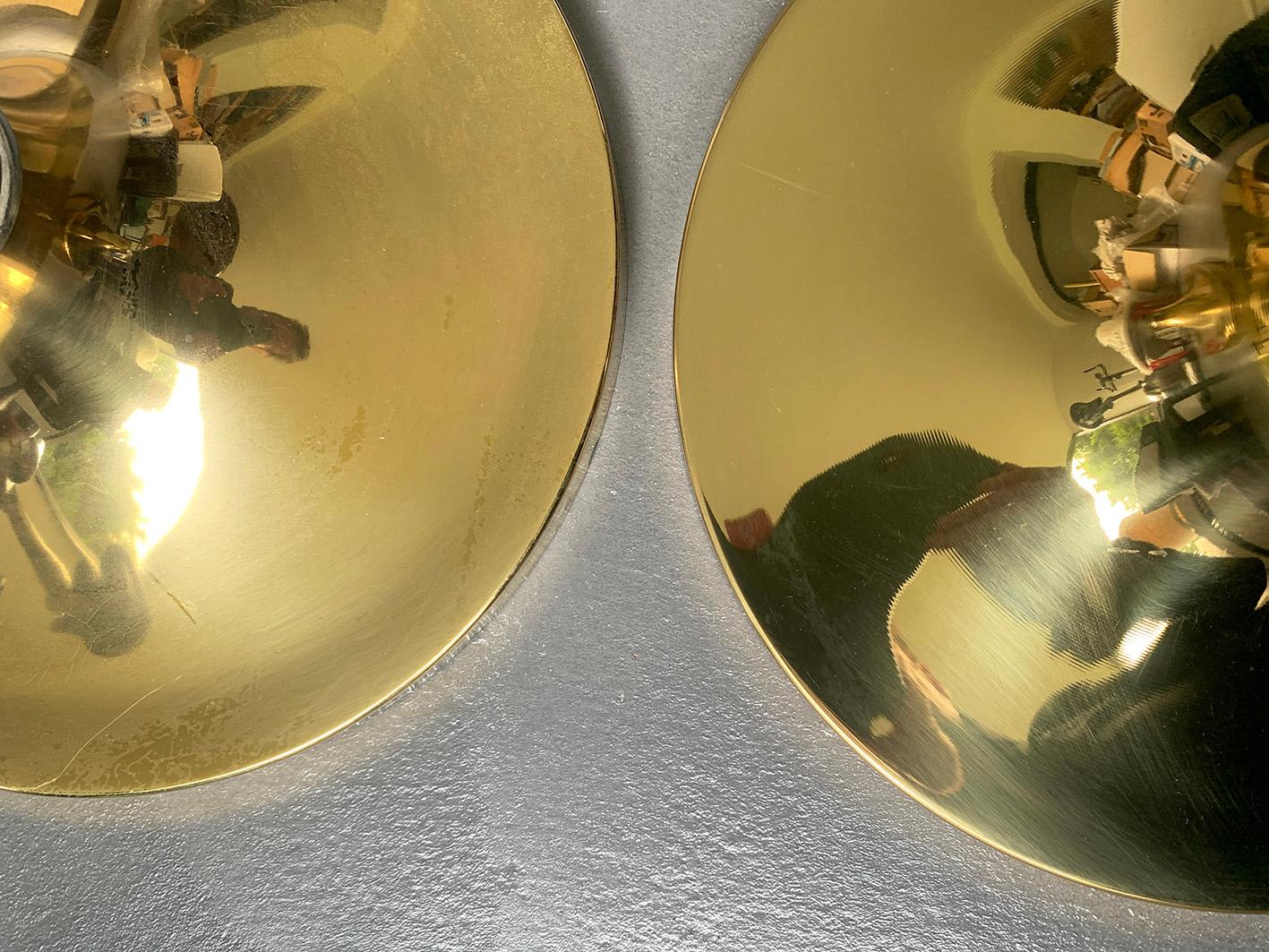 Charlotte Perriand Pair Flush Sconce Gold Disc Wall Lights Sölken, Germany 1960s 1