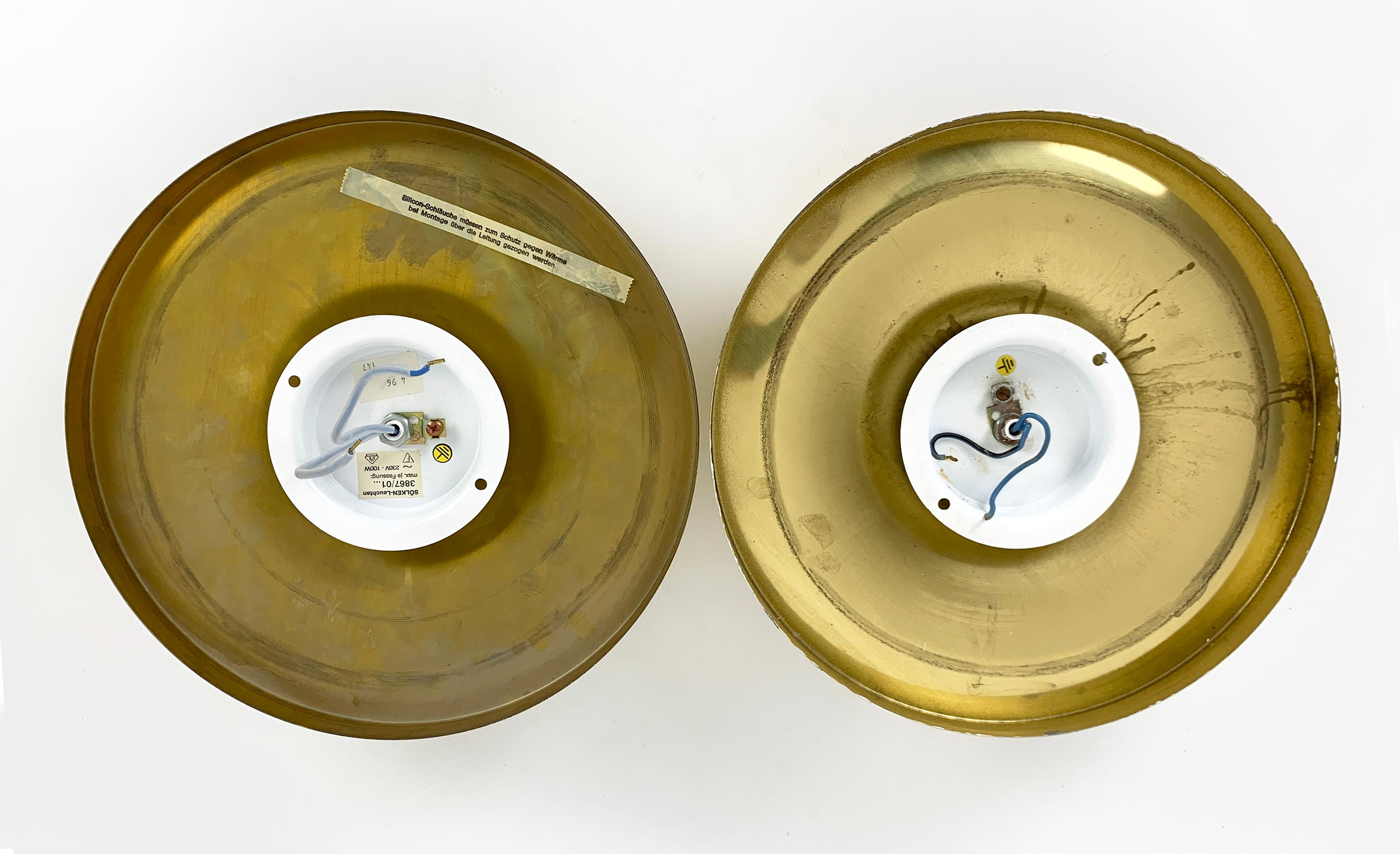 Charlotte Perriand Pair Flush Sconce Gold Disc Wall Lights Sölken, Germany 1960s 3