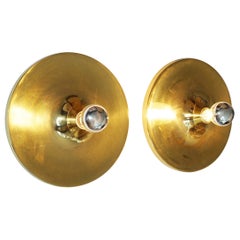 Charlotte Perriand Pair Flush Sconce Gold Disc Wall Lights Sölken, Germany 1960s