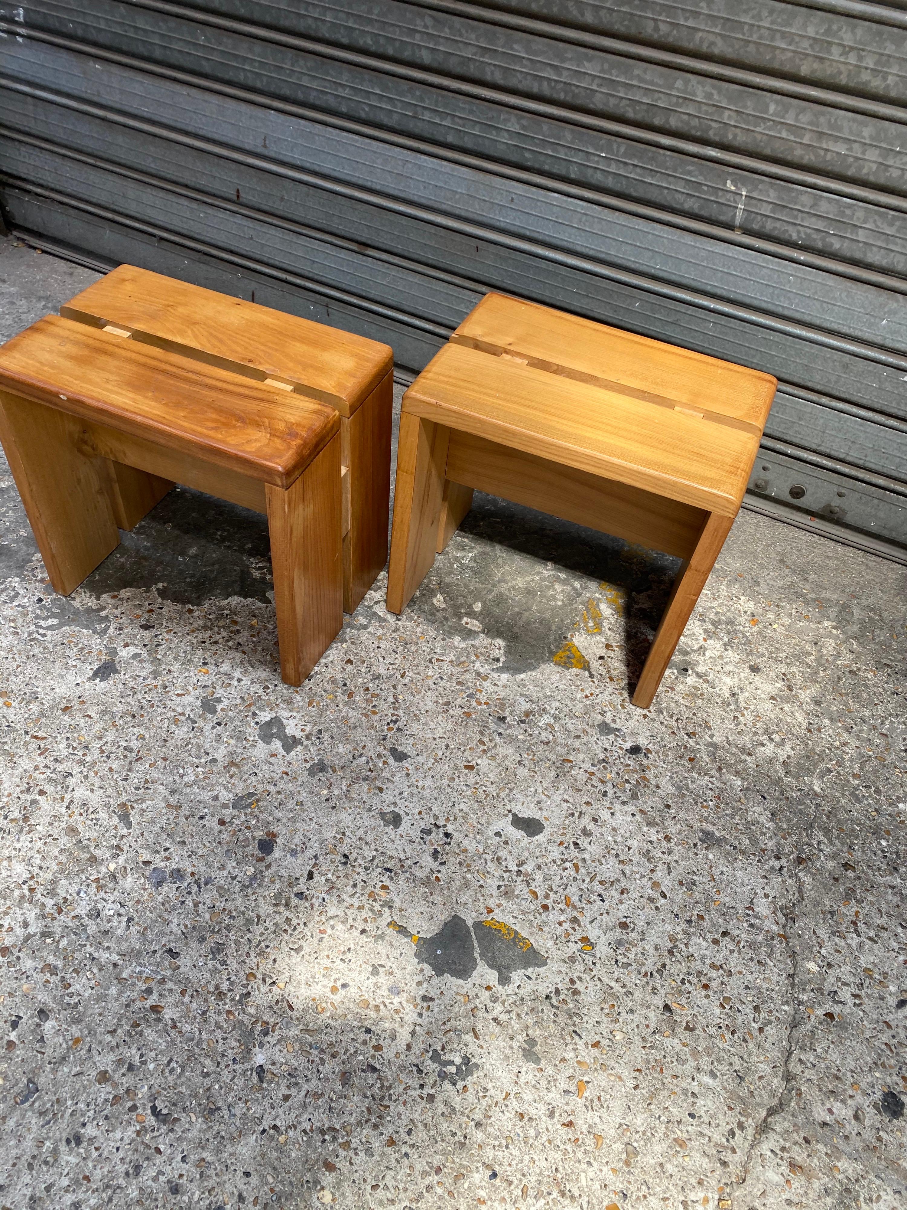 French Charlotte Perriand Pair of Ash Stools