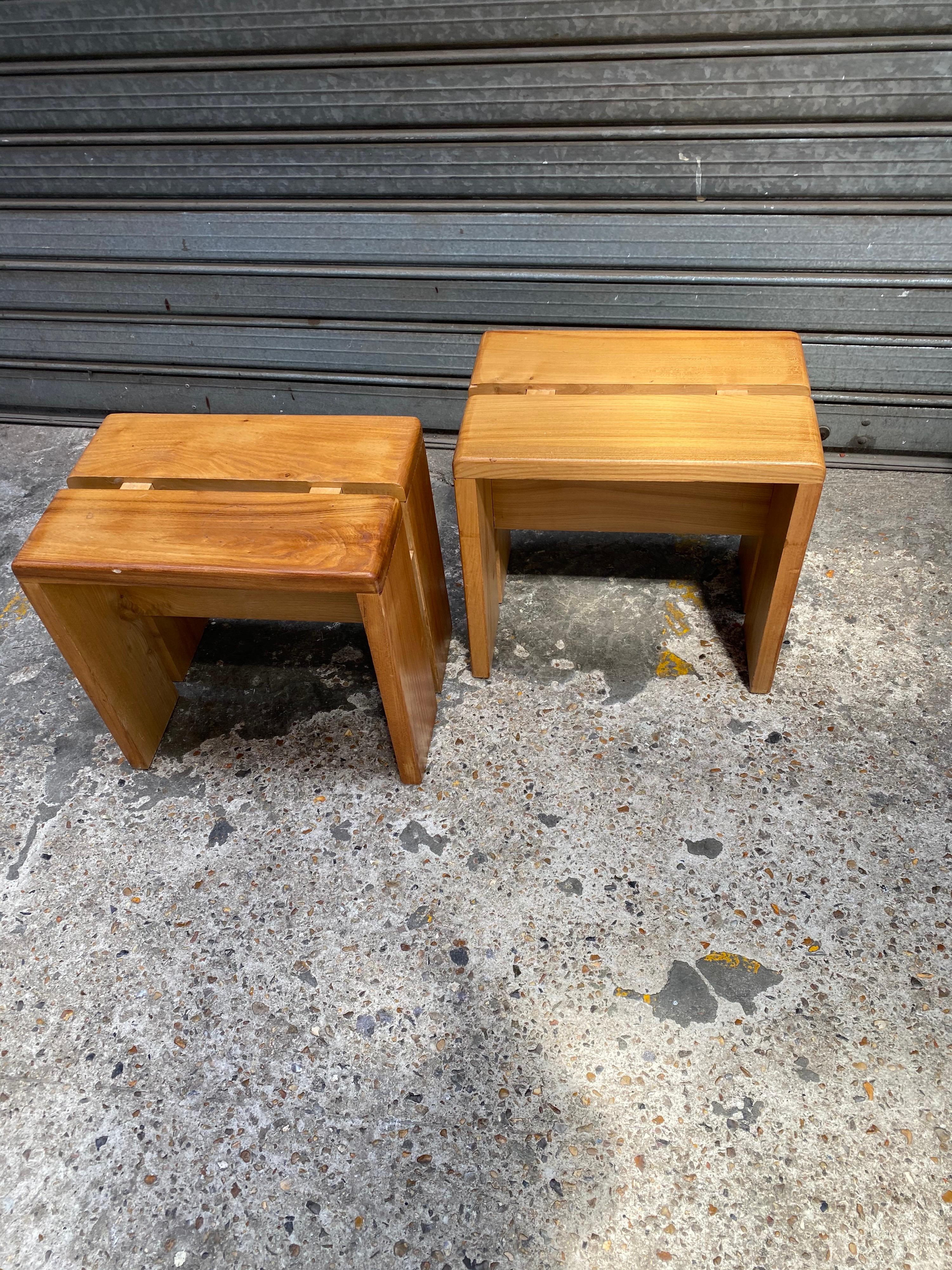 Carved Charlotte Perriand Pair of Ash Stools
