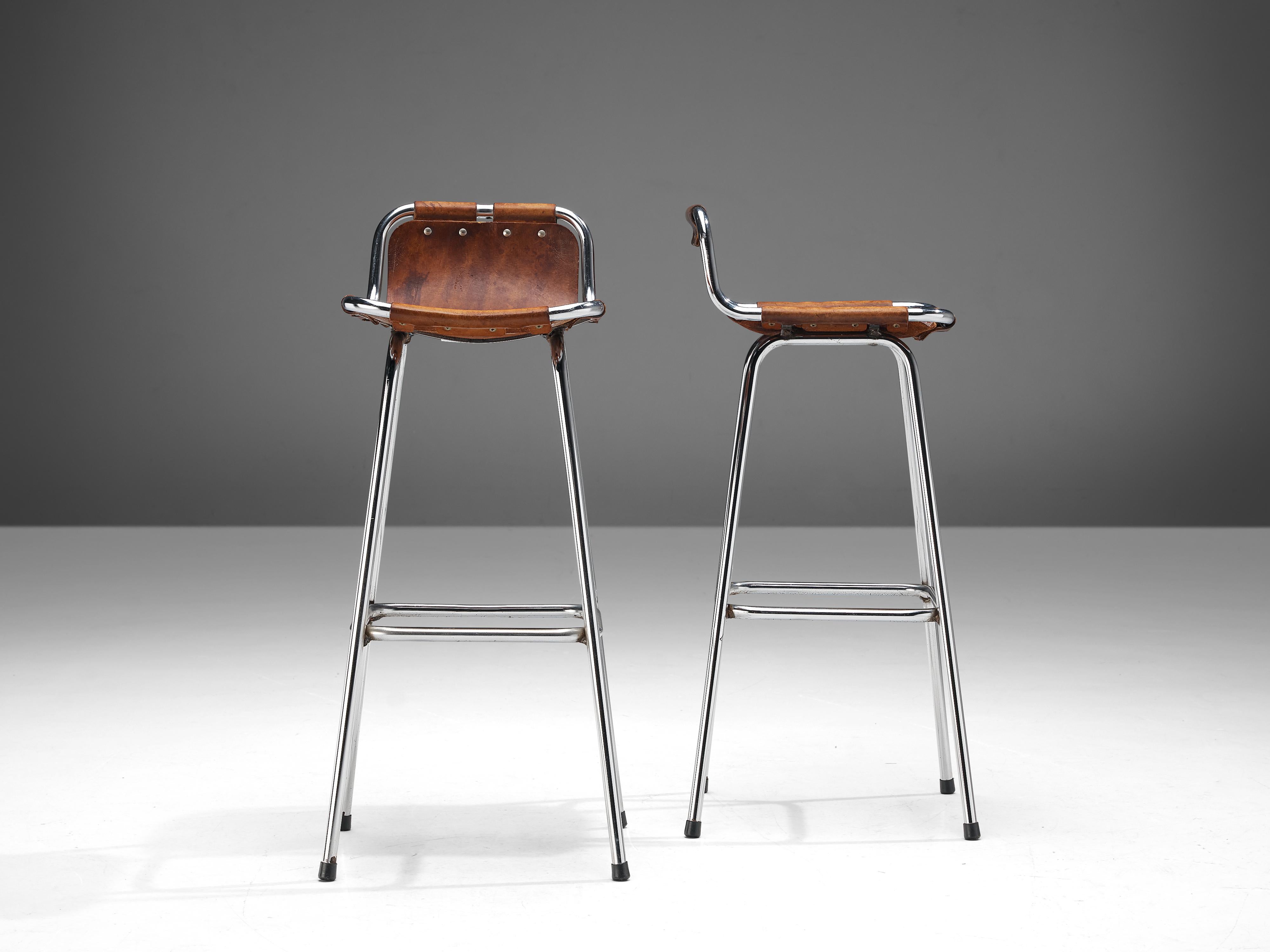 Late 20th Century Charlotte Perriand Pair of Bar Stools in Leather