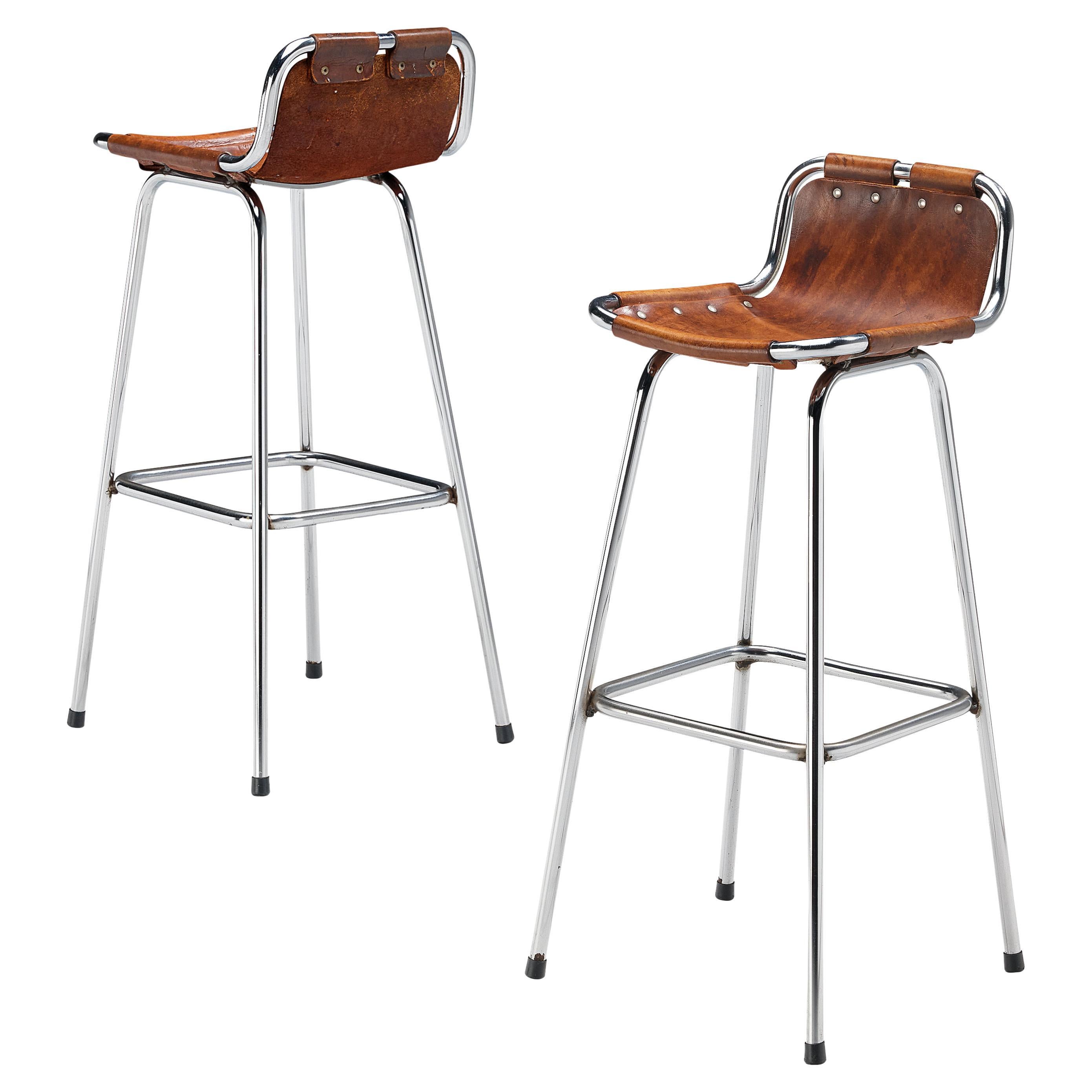 Charlotte Perriand Pair of Bar Stools in Leather