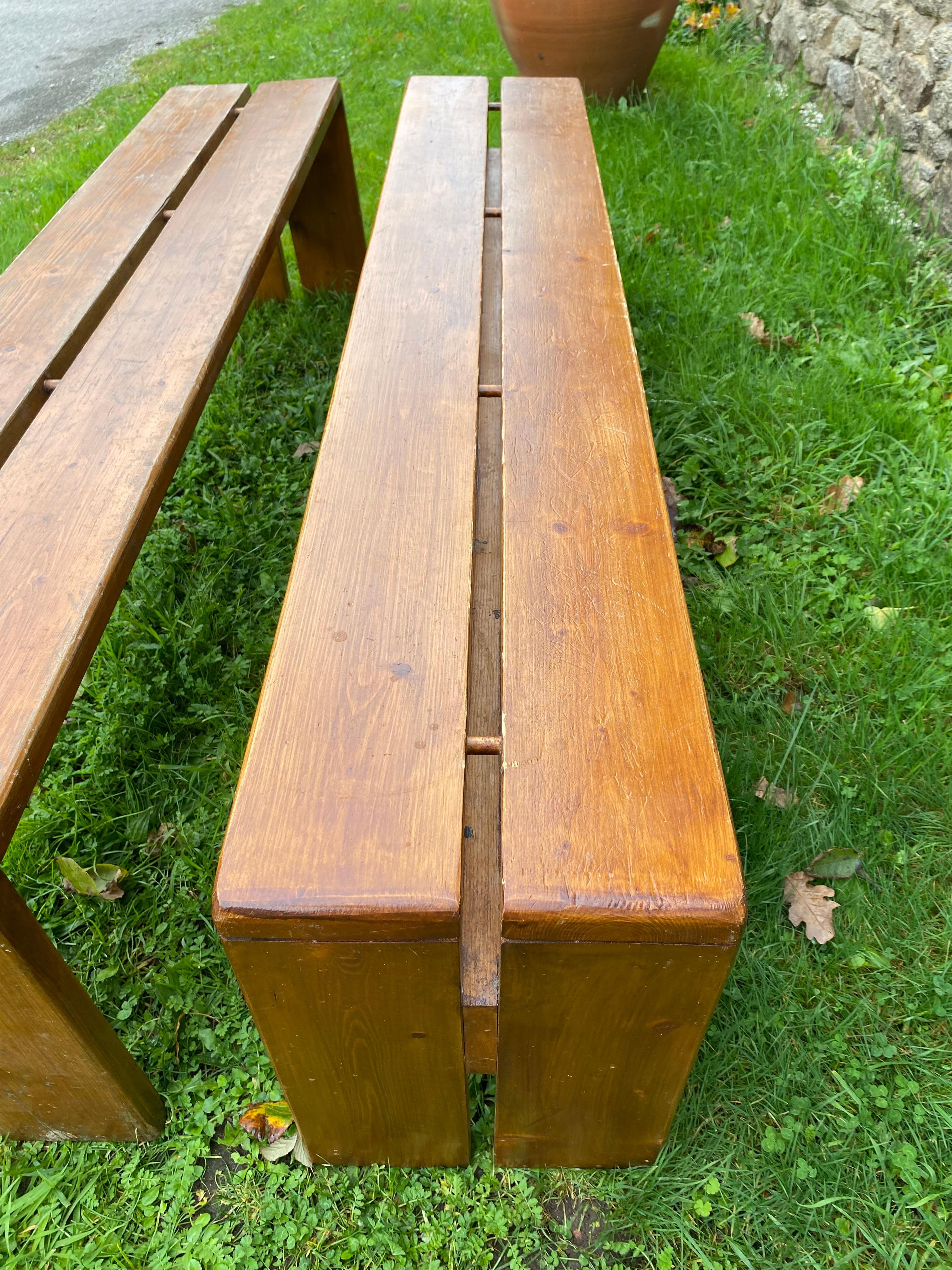 Pine Charlotte Perriand - Pair of benches - Les arcs 1600 - Solid pine - 1969 For Sale