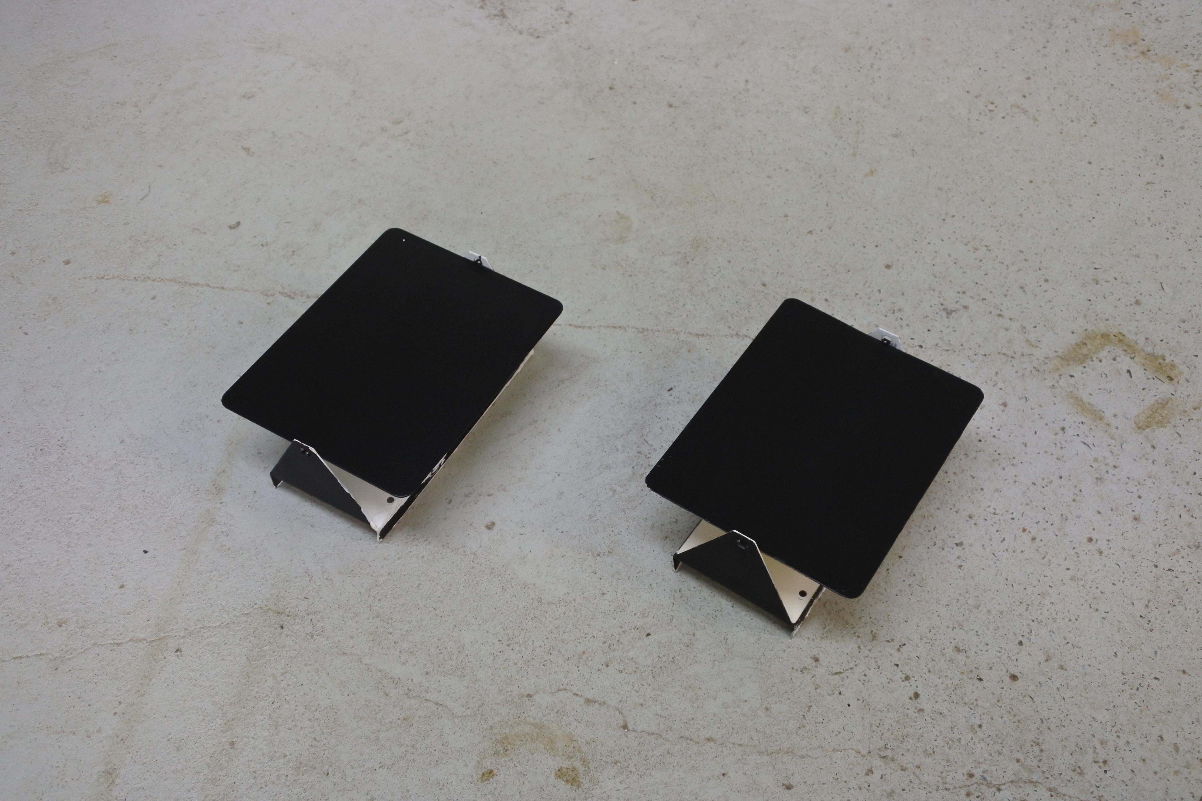 French Charlotte Perriand Pair of CP1 Black Metal Sconces, France, Late 1960s
