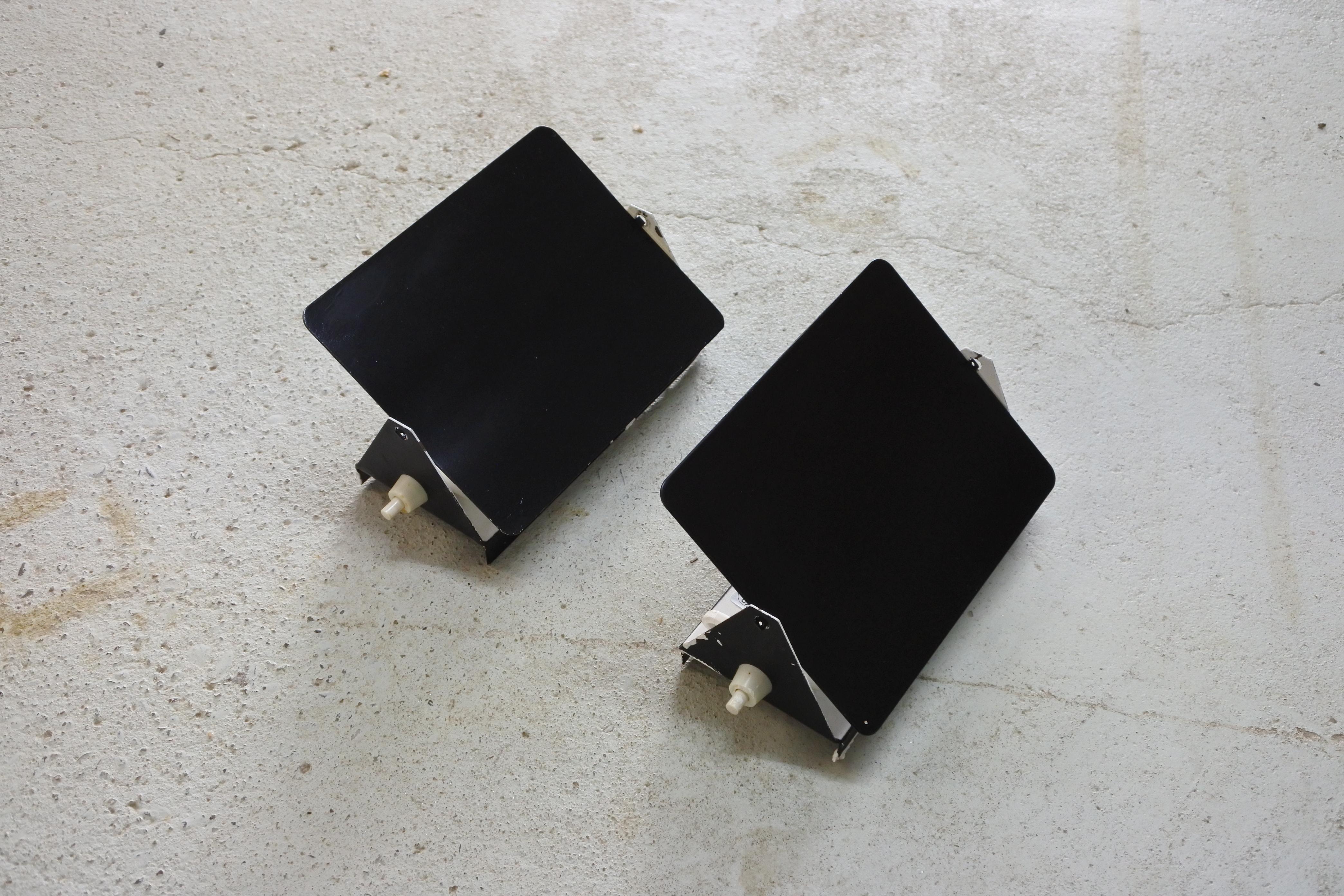 Charlotte Perriand Pair of CP1 Black Metal Sconces, France, Late 1960s In Good Condition In La Teste De Buch, FR