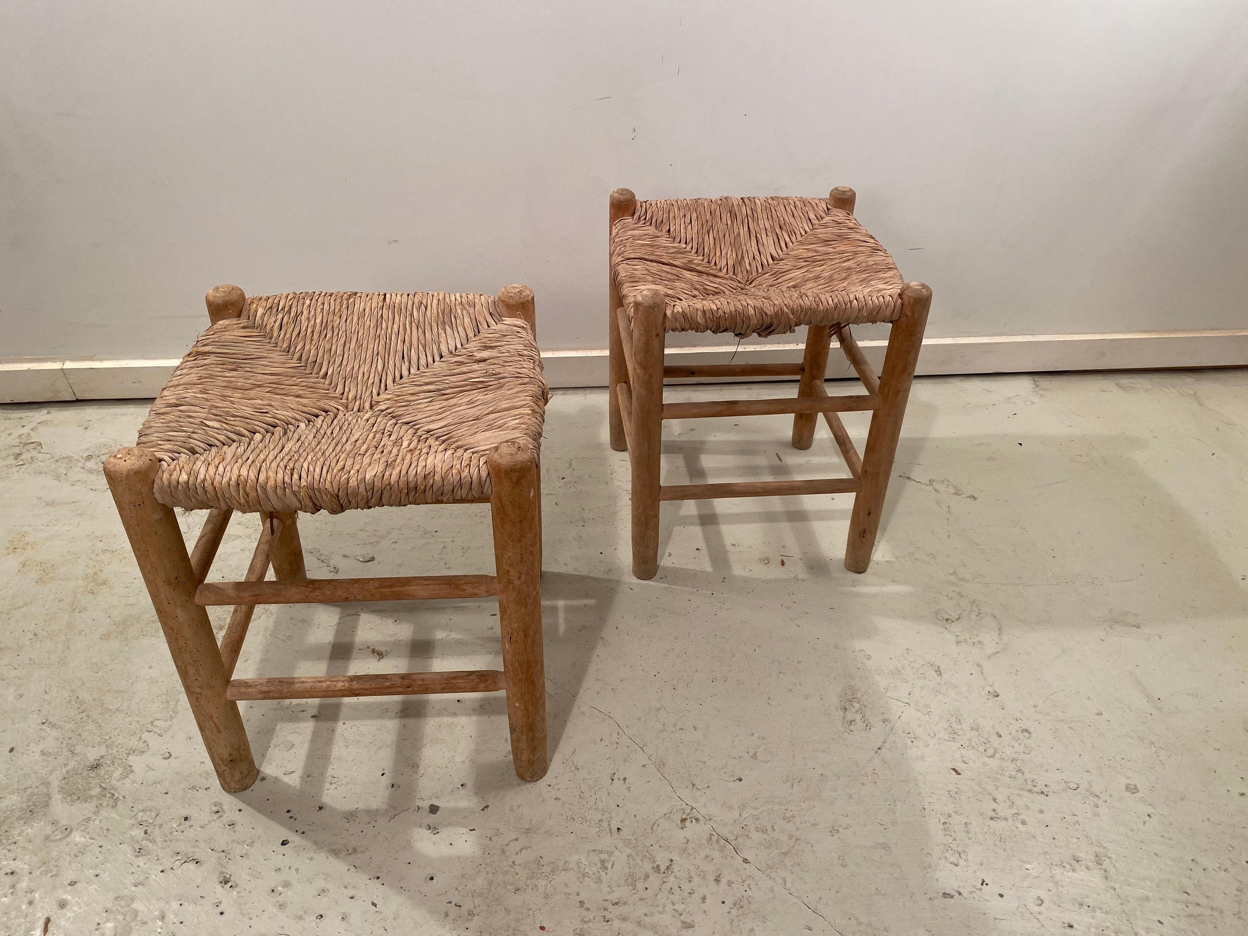 Mid-20th Century Charlotte Perriand Pair of Dordogne Stools for Robert Sentou