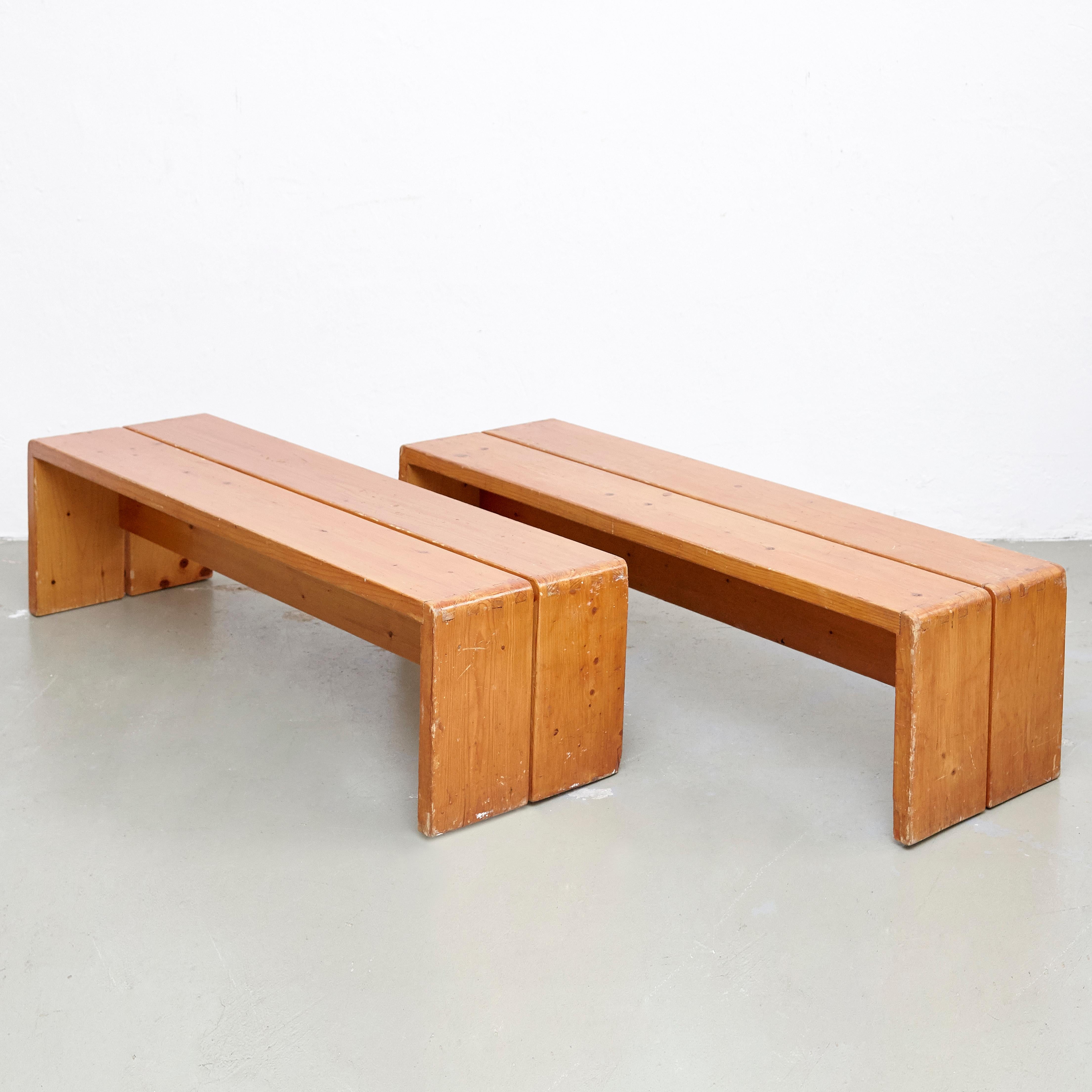 Mid-Century Modern Charlotte Perriand, Pair of Large Wood Bench for Les Arcs, circa 1960