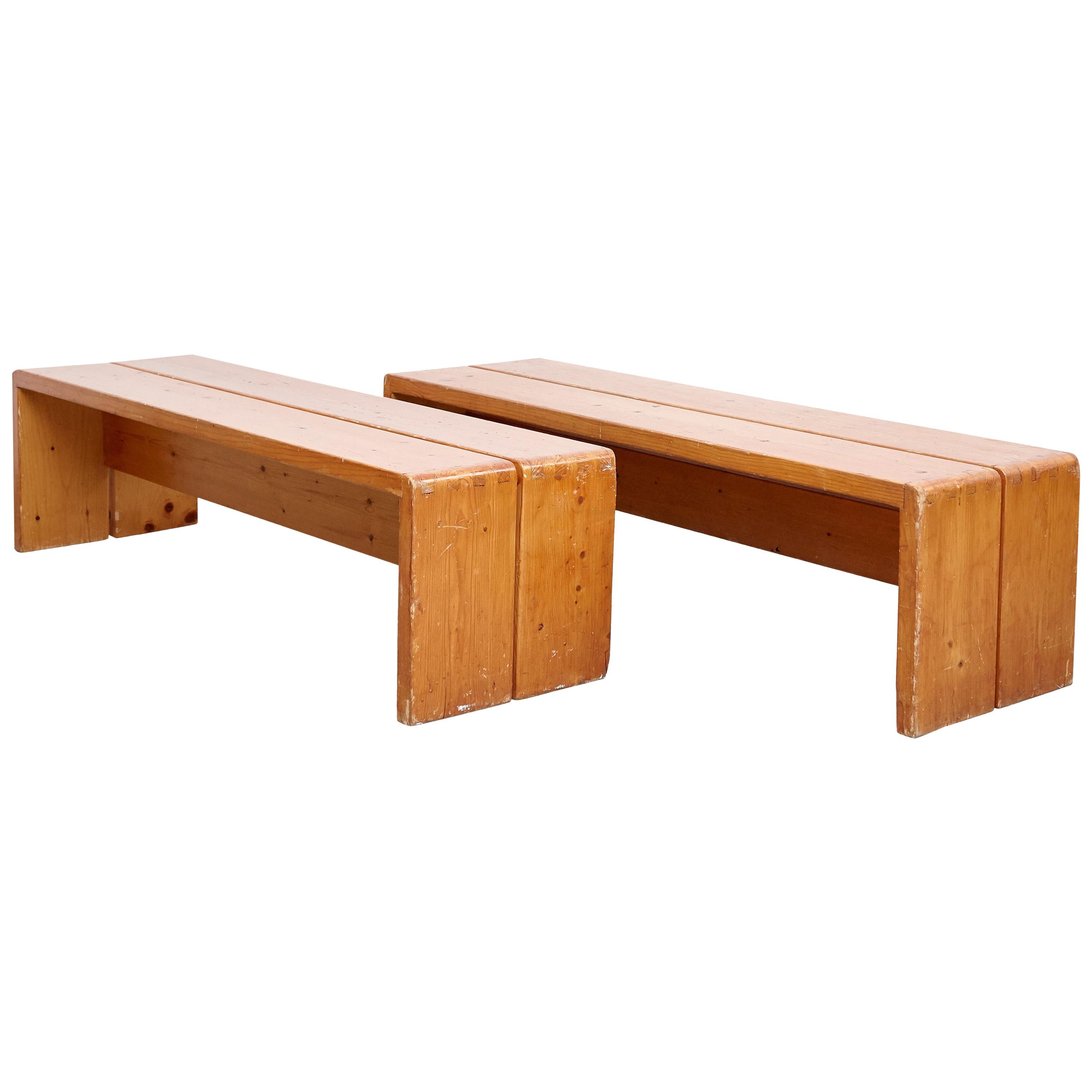 Charlotte Perriand, Pair of Large Wood Bench for Les Arcs, circa 1960
