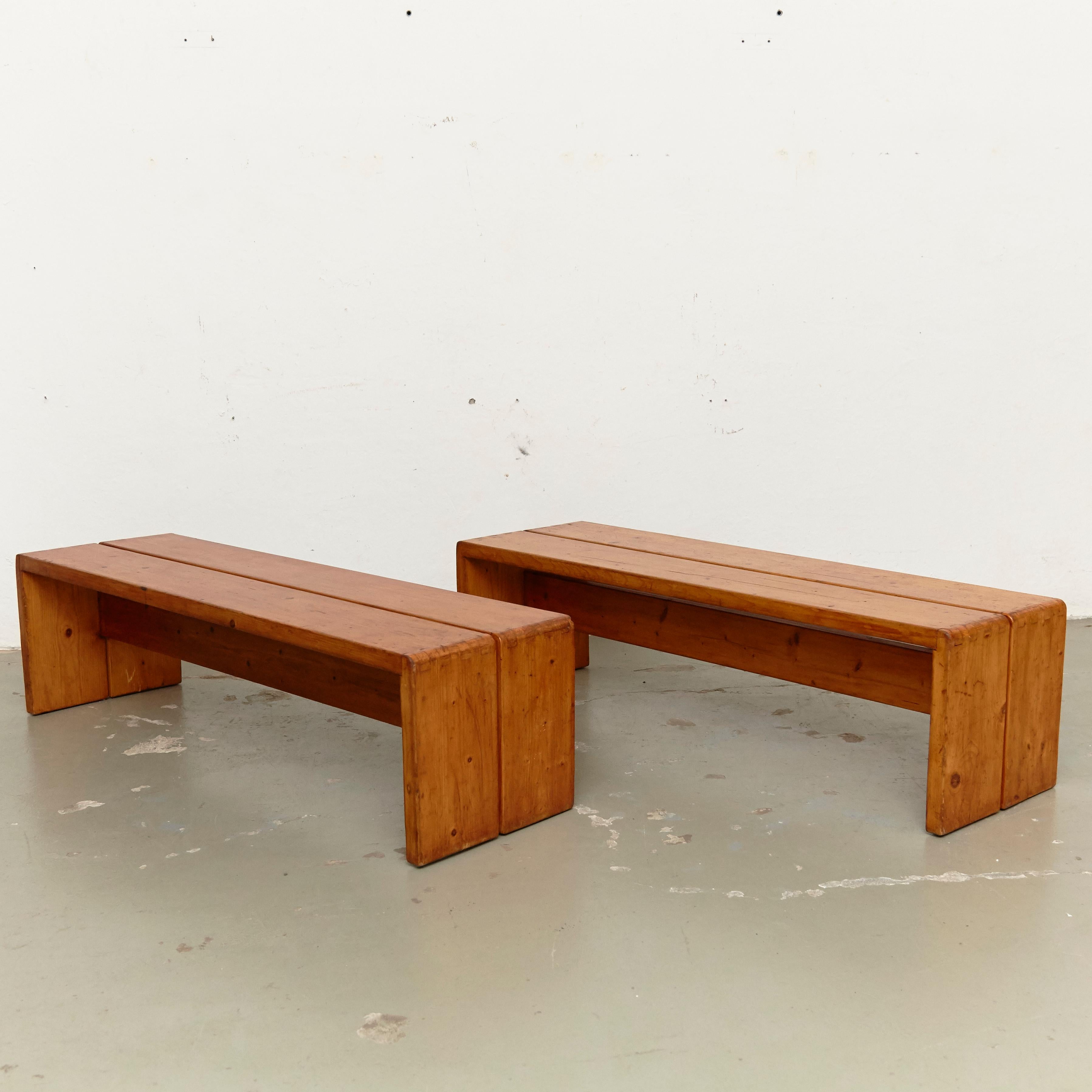 Charlotte Perriand, Pair of Large Wood Benches for Les Arcs, circa 1960 1
