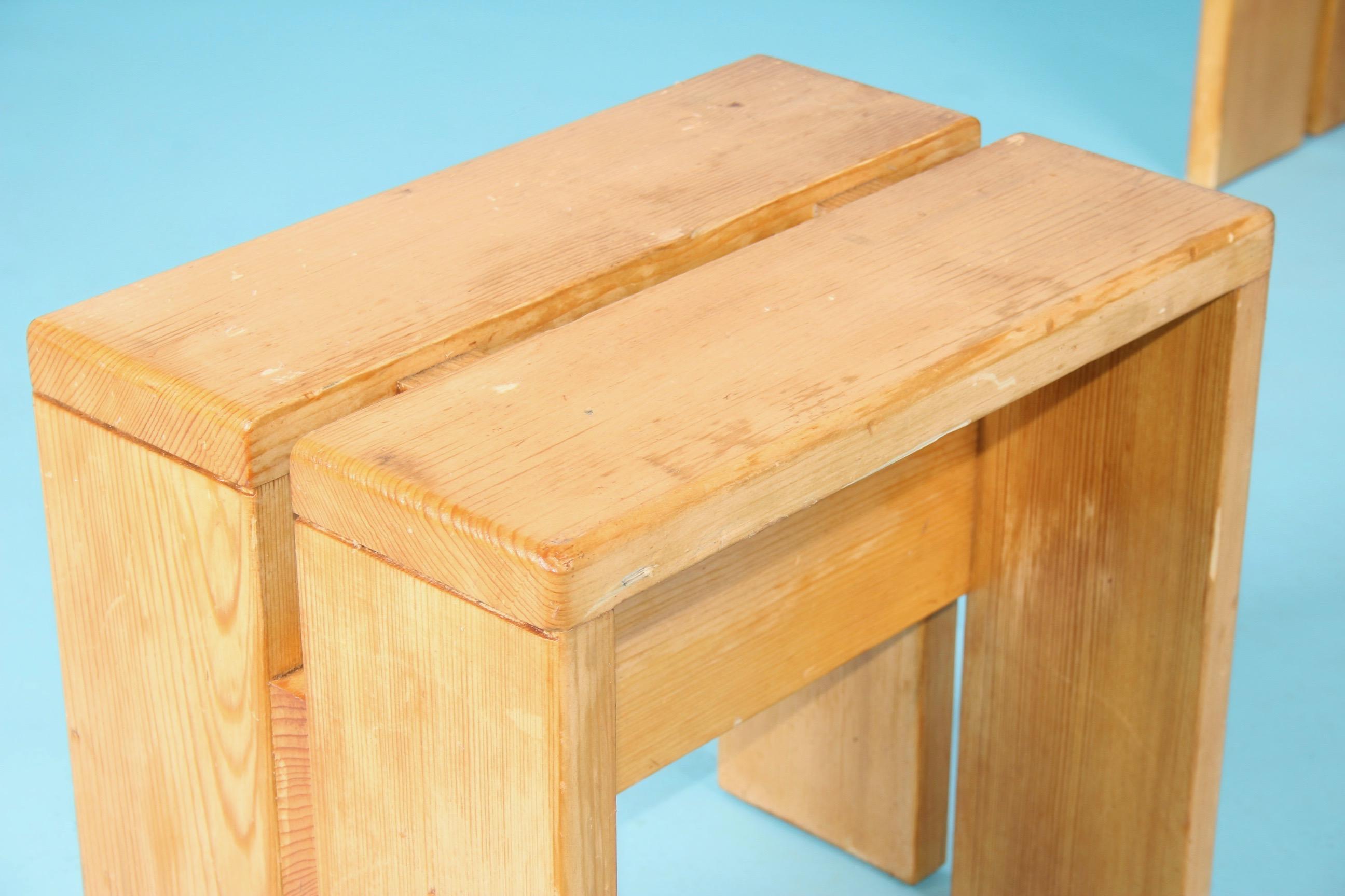 French Charlotte Perriand Pair of Les Arcs Stools