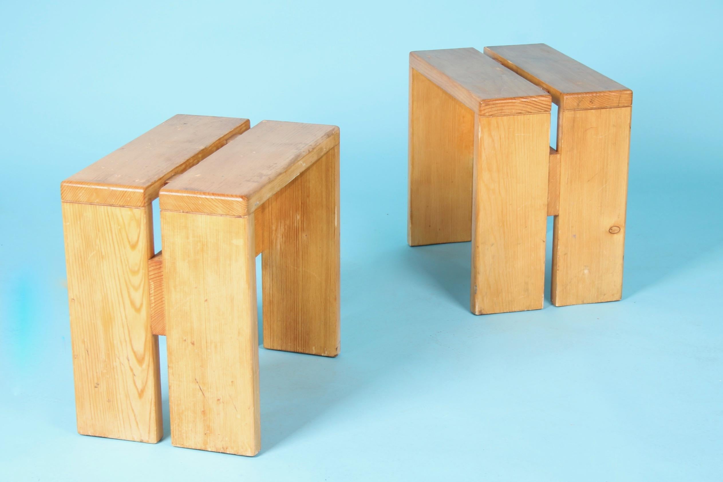 Charlotte Perriand Pair of Les Arcs Stools In Good Condition In grand Lancy, CH