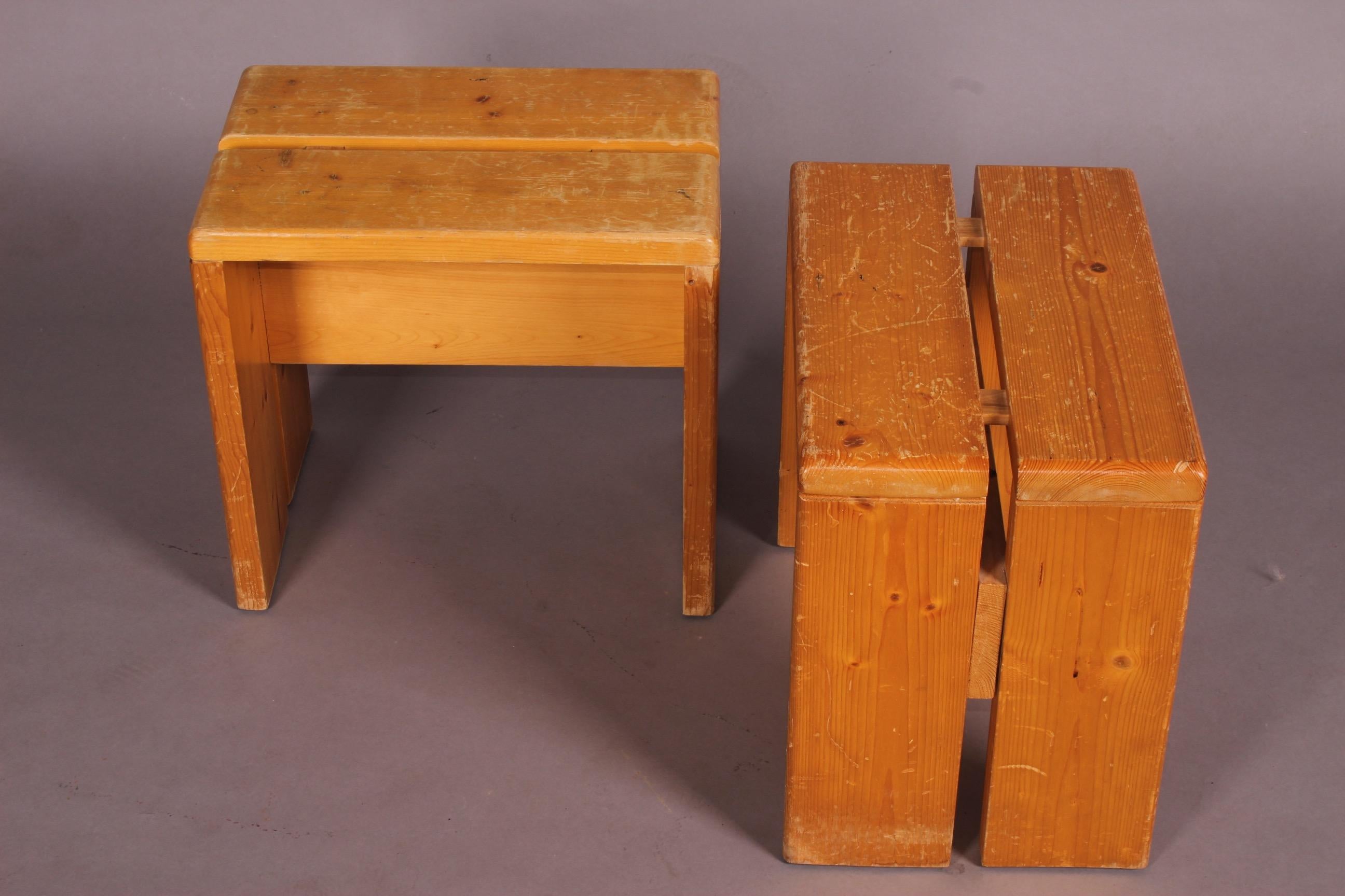 Mid-20th Century Charlotte Perriand Pair of Les Arcs Stools