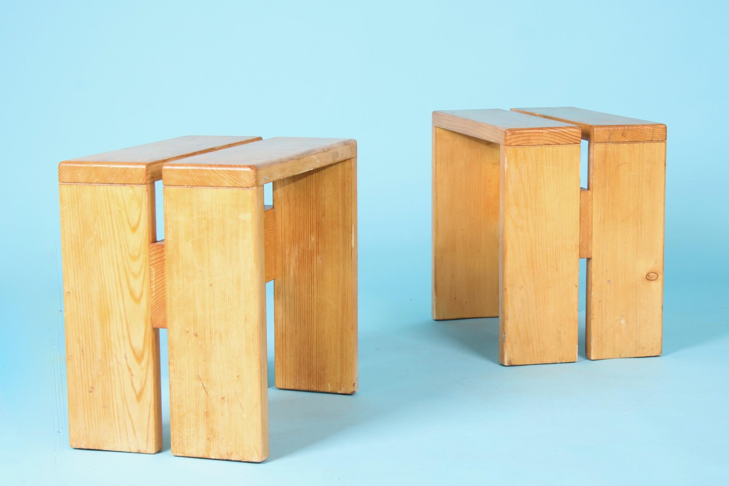 Mid-20th Century Charlotte Perriand Pair of Les Arcs Stools