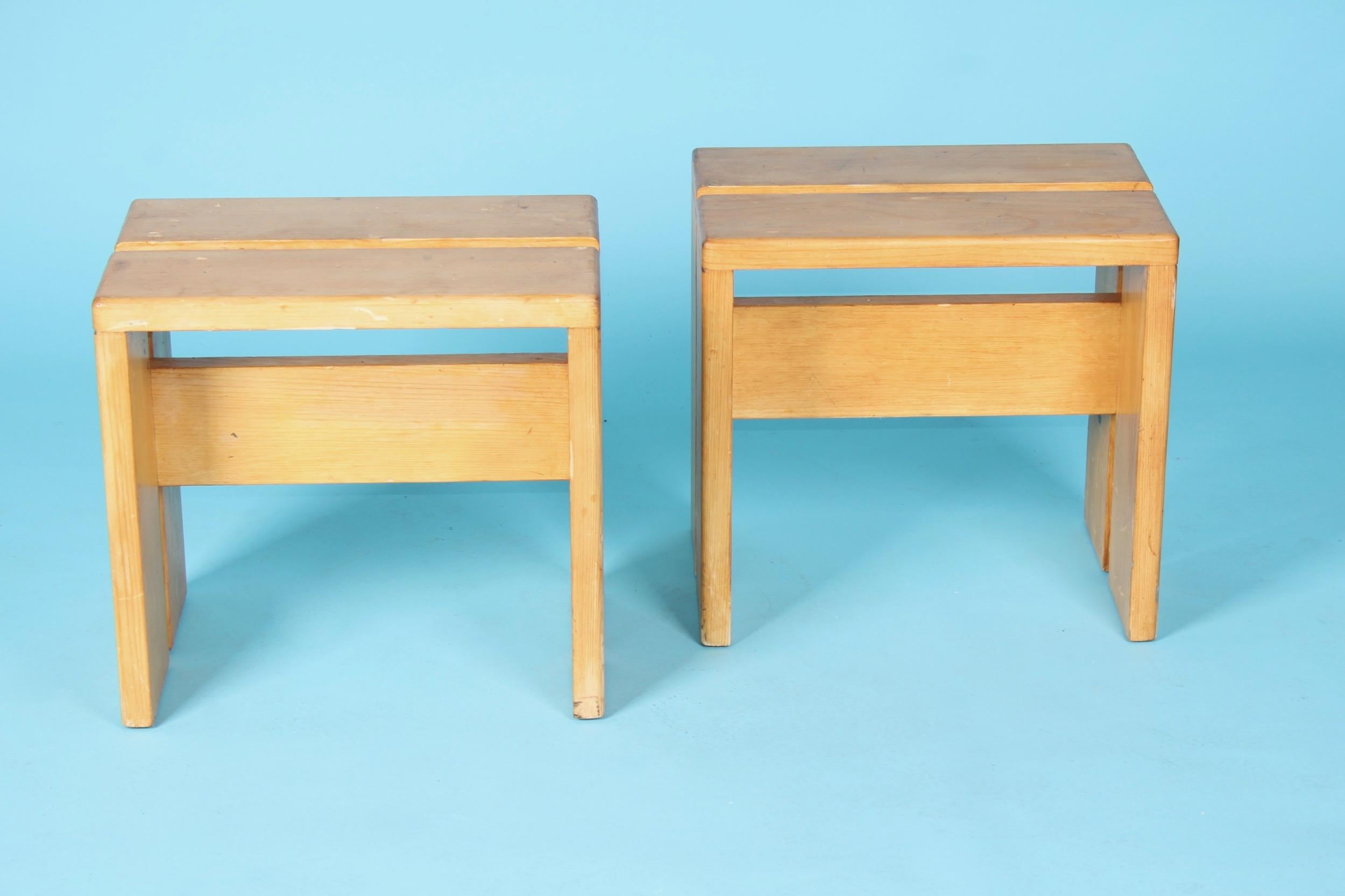 Pine Charlotte Perriand Pair of Les Arcs Stools