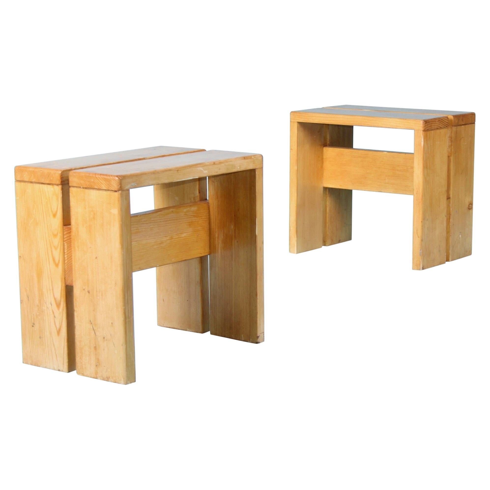 Charlotte Perriand Pair of Les Arcs Stools