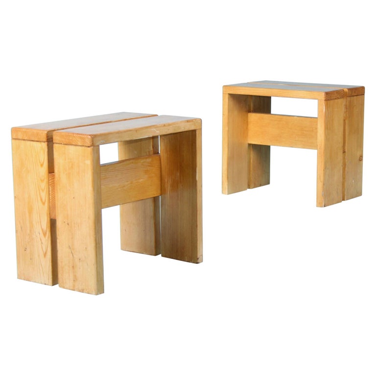 Charlotte Perriand Pair of Les Arcs Stools, ca. 1960, offered by ESCABELLE