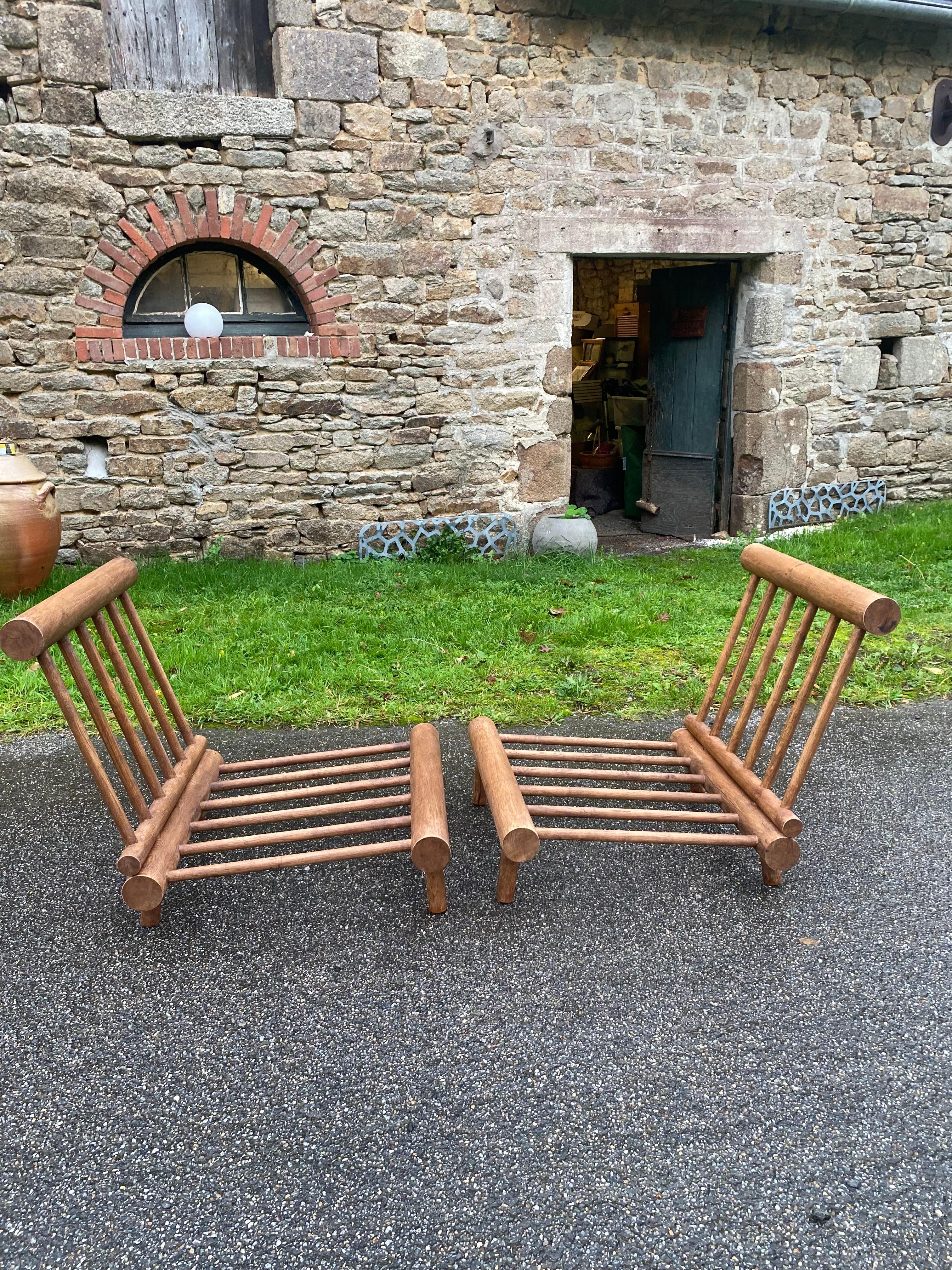 Charlotte Perriand Coppia di poltrone in Oak Les Arcs 1600 In condizioni buone in vendita a Saint Ouen, FR