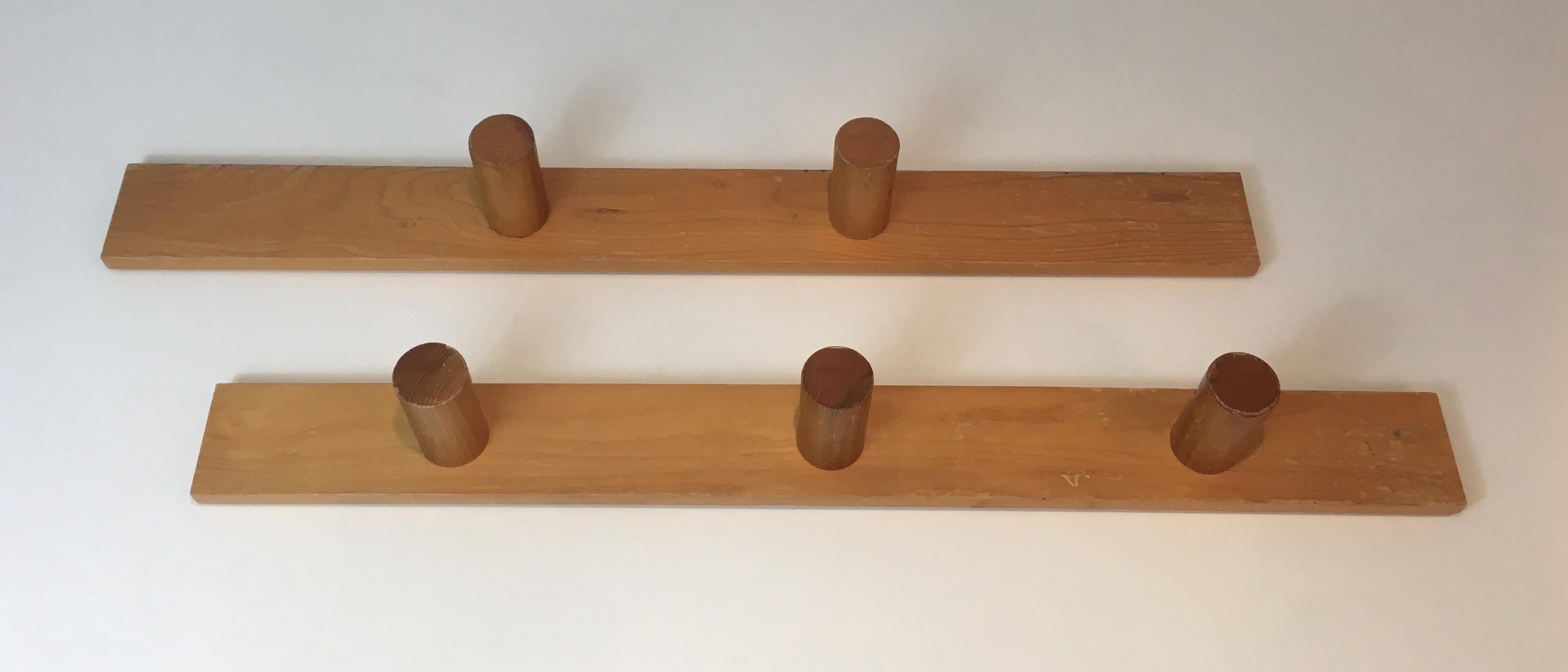 Mid-Century Modern Charlotte Perriand, Pair of Pine Wood Wall Coat-Hangers, French, Circa 1960
