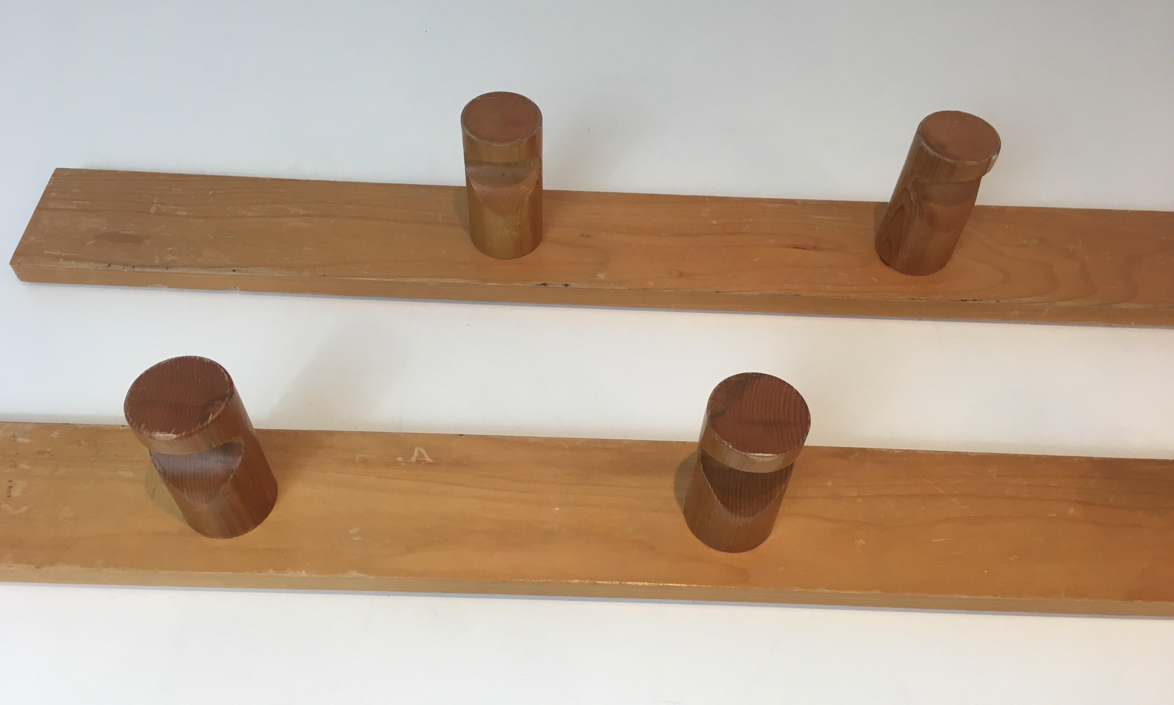 Late 20th Century Charlotte Perriand, Pair of Pine Wood Wall Coat-Hangers, French, Circa 1960