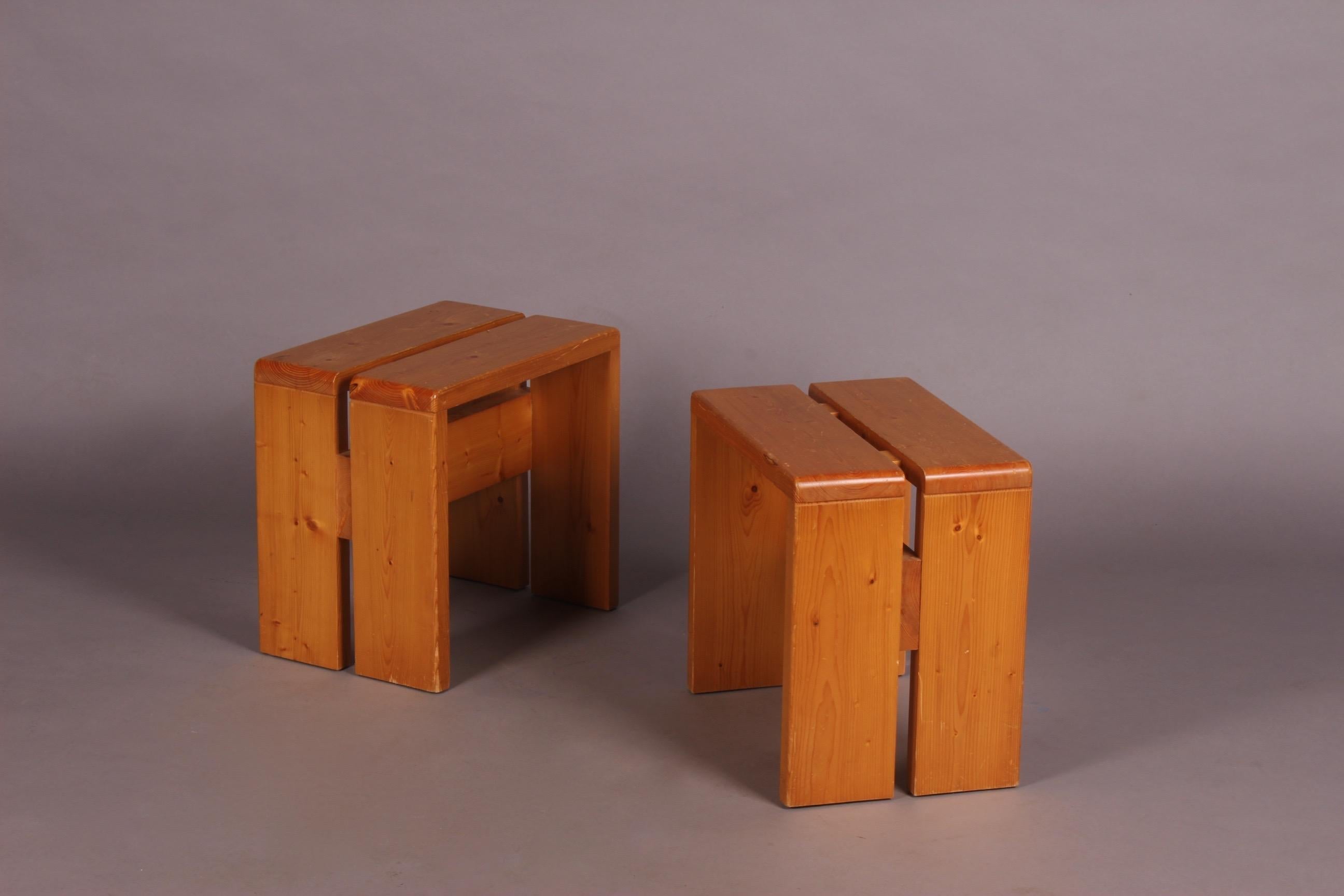 Charlotte Perriand pair of stools for Les Arcs.